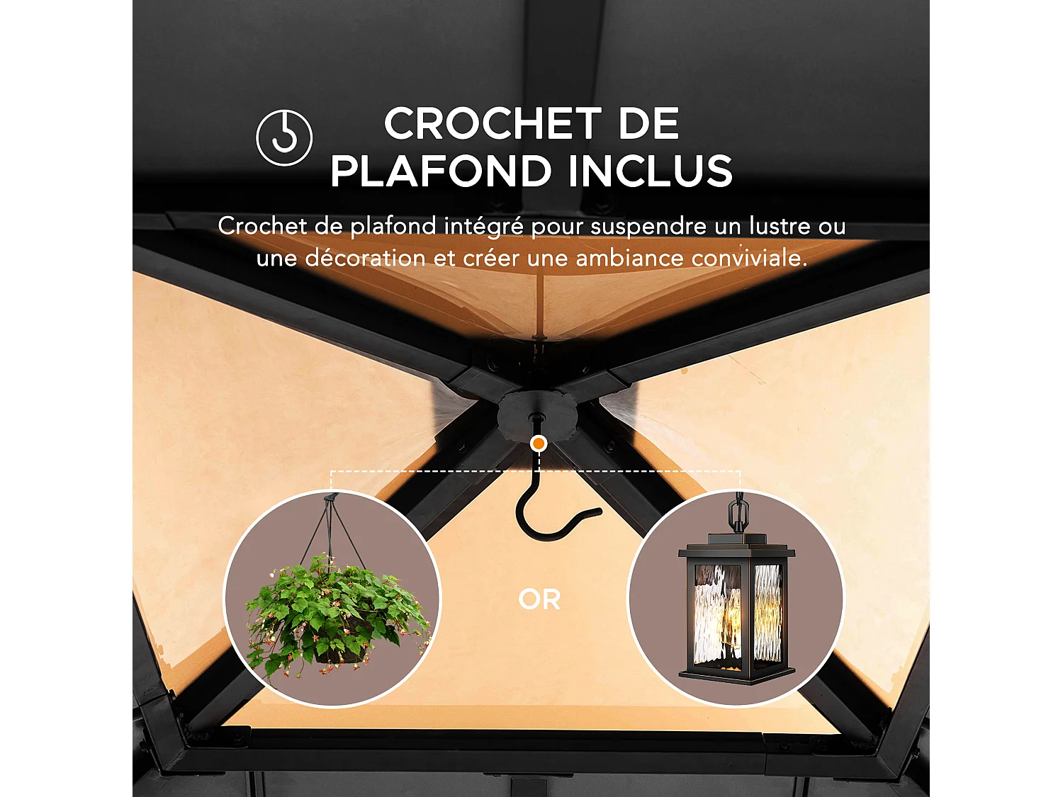 Pavillon en bois avec cadre en acier anthracite et lucarne en polycarbonate RAPI 277.5cm x 277.5cm