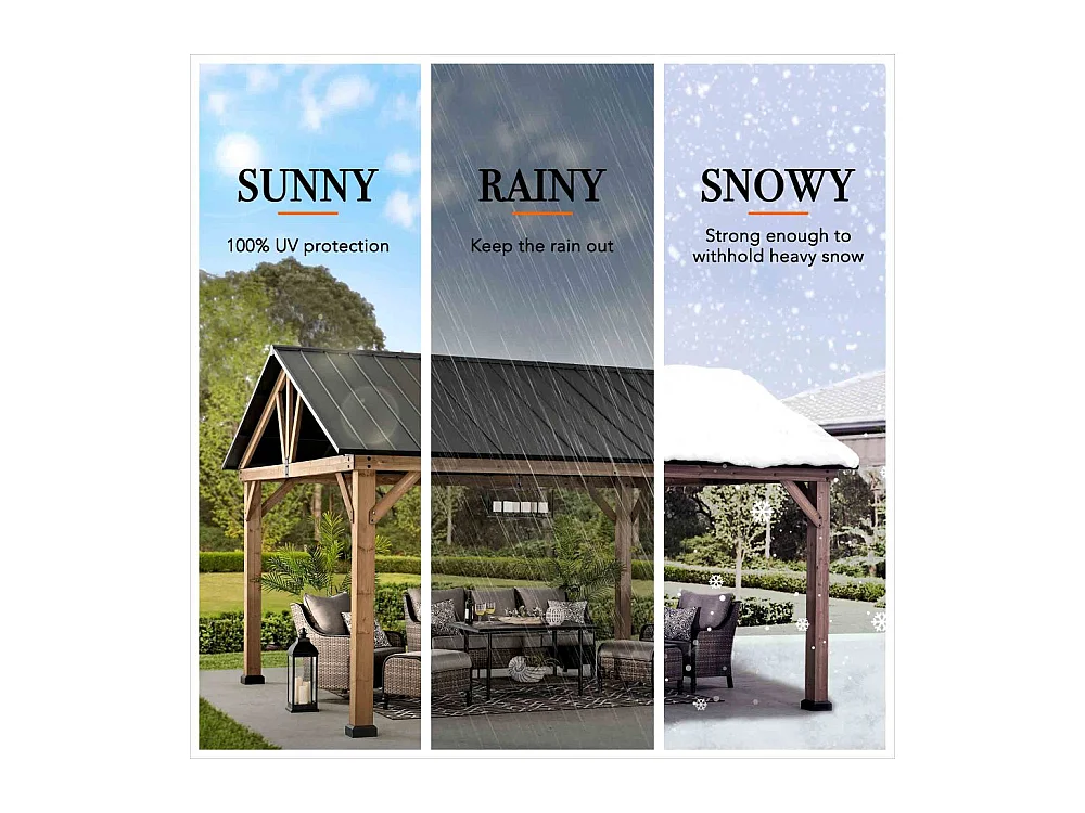 Pavillon Gazebo à pignon en bois avec crochet de plafond REBRA 465 cm x 404 cm