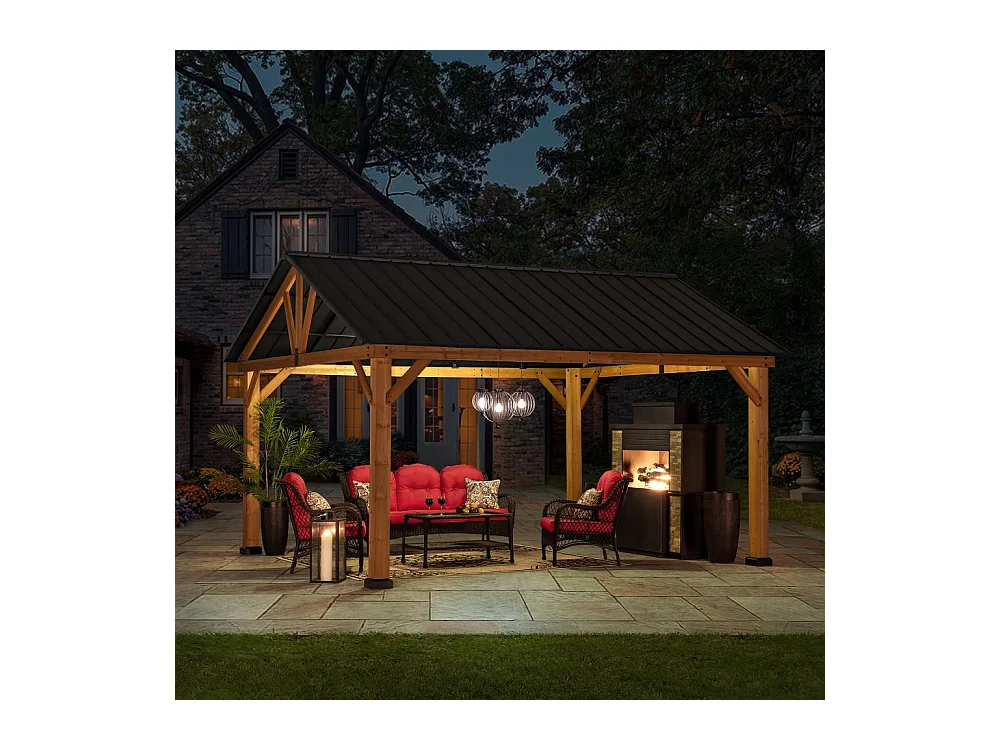 Pavillon Gazebo à pignon en bois avec crochet de plafond REBRA 465 cm x 404 cm