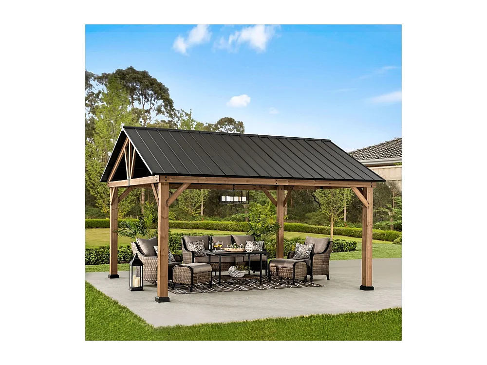 Pavillon Gazebo à pignon en bois avec crochet de plafond REBRA 465 cm x 404 cm