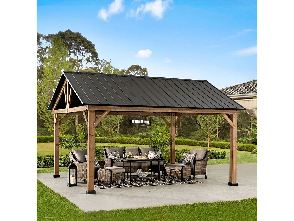 Pavillon Gazebo à pignon en bois avec crochet de plafond REBRA 465 cm x 404 cm