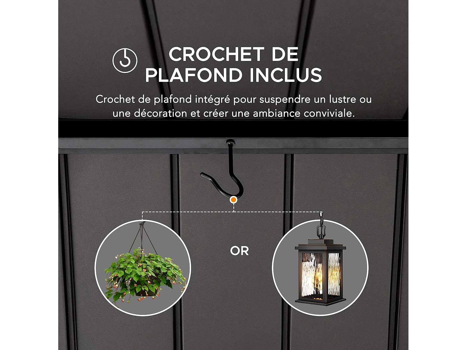 Pavillon Gazebo à pignon en bois avec crochet de plafond REBRA 465 cm x 404 cm