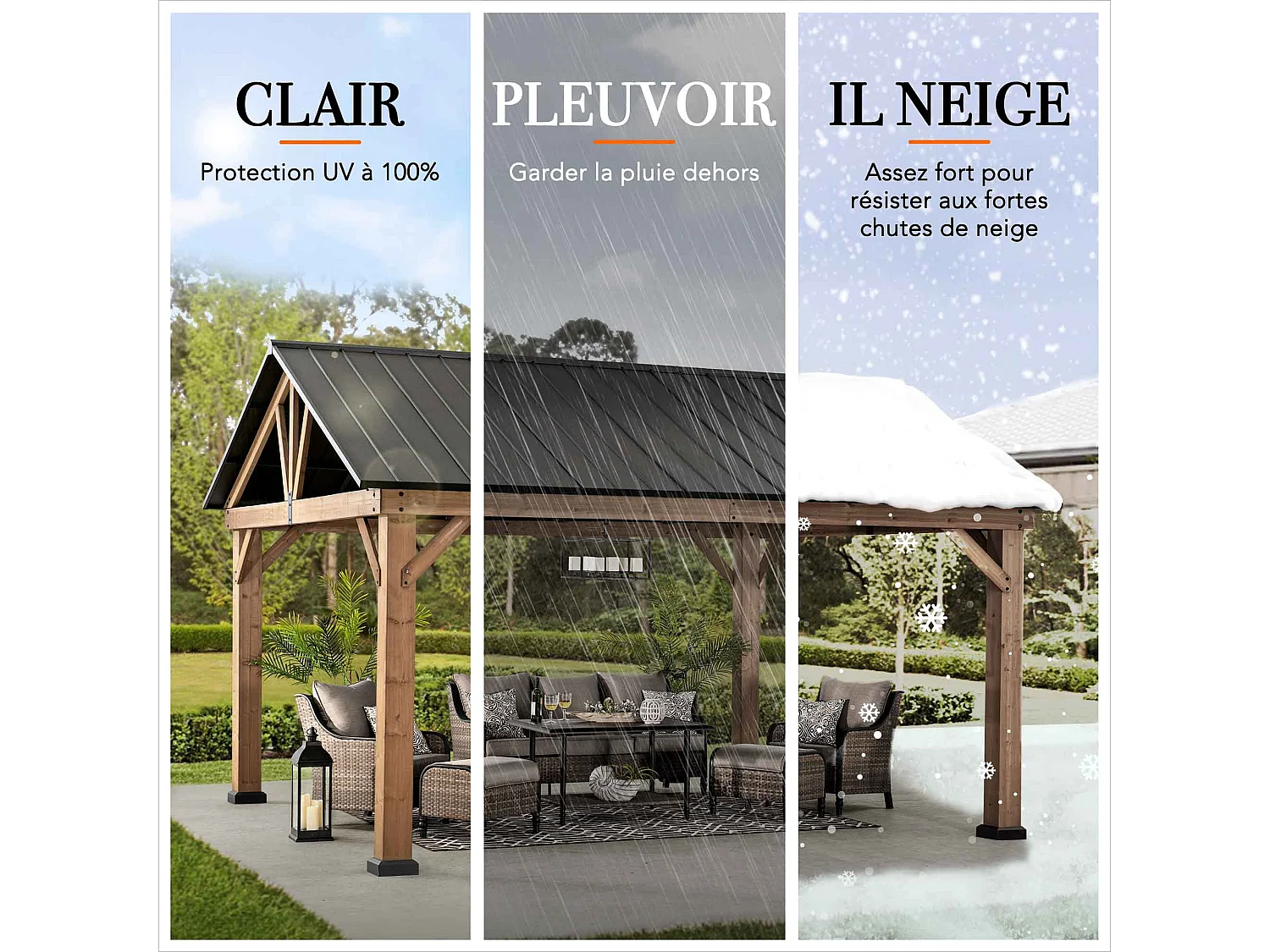 Pavillon Gazebo à pignon en bois avec crochet de plafond REBRA 465 cm x 404 cm