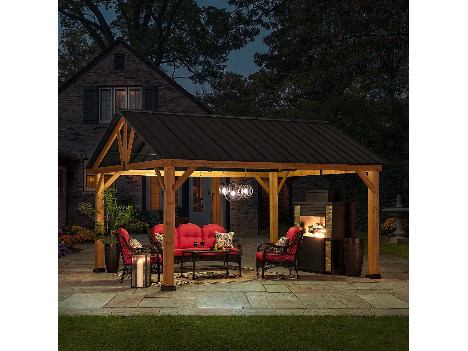 Pavillon Gazebo à pignon en bois avec crochet de plafond REBRA 465 cm x 404 cm