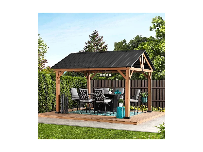 Tonnelle à toit à pignon avec cadre en bois et crochet de plafond TÖDI 335 cm x 399 cm