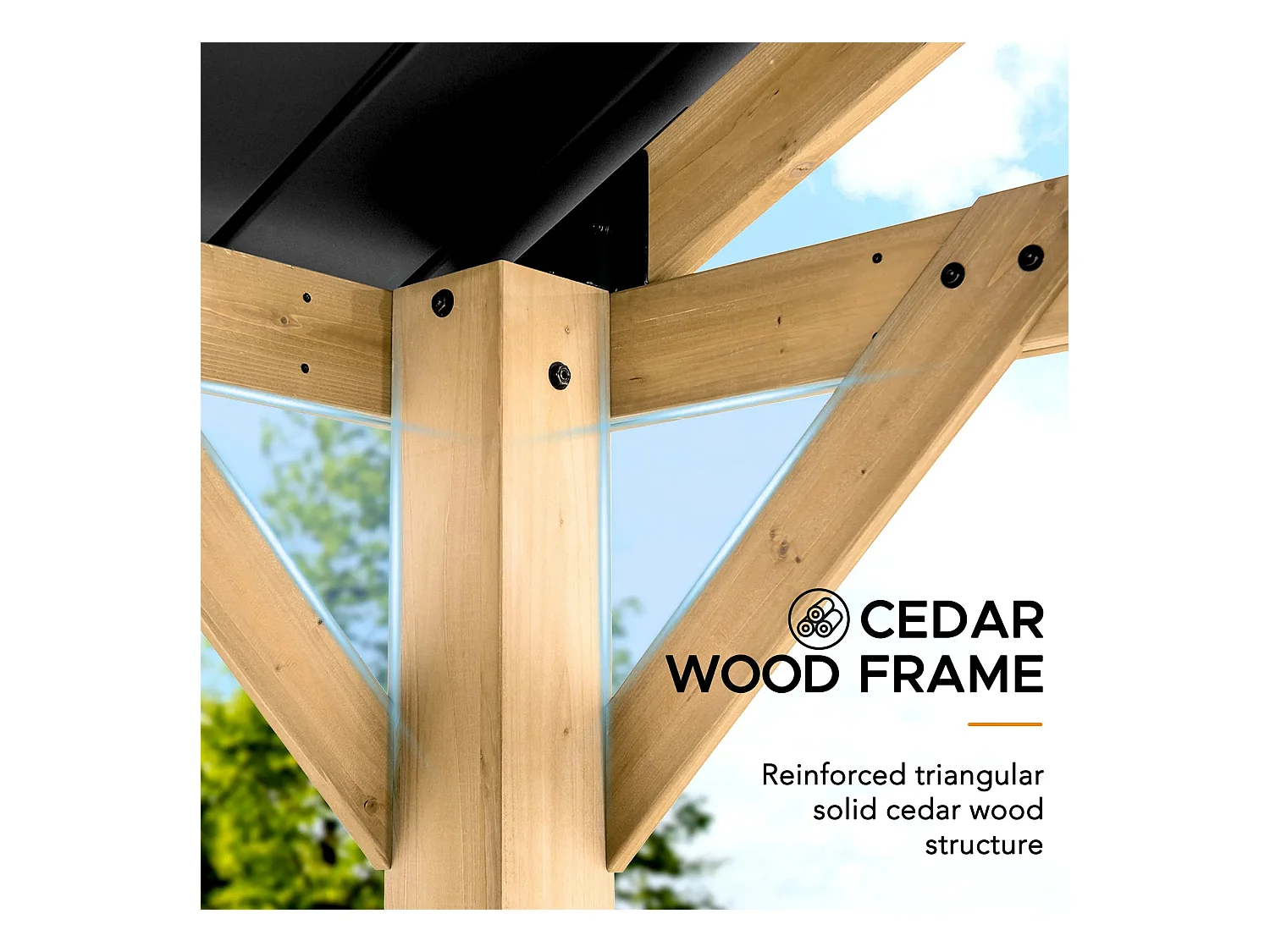 Tonnelle à toit à pignon avec cadre en bois et crochet de plafond TÖDI 335 cm x 399 cm