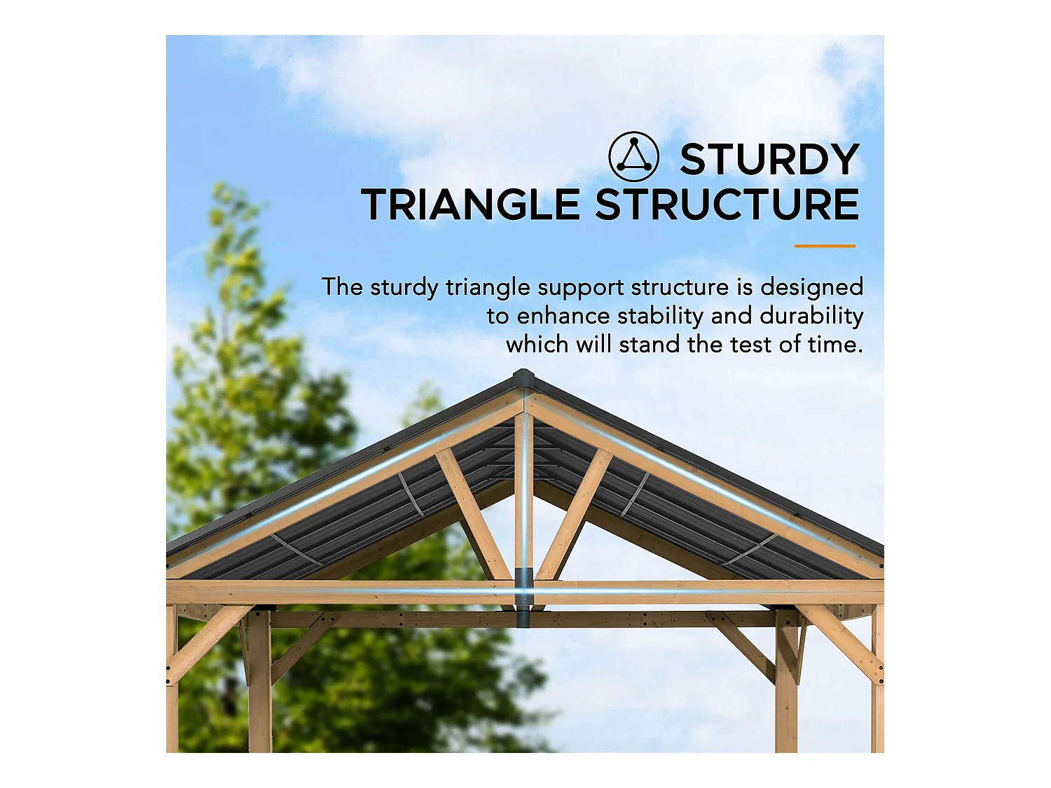 Tonnelle à toit à pignon avec cadre en bois et crochet de plafond TÖDI 335 cm x 399 cm