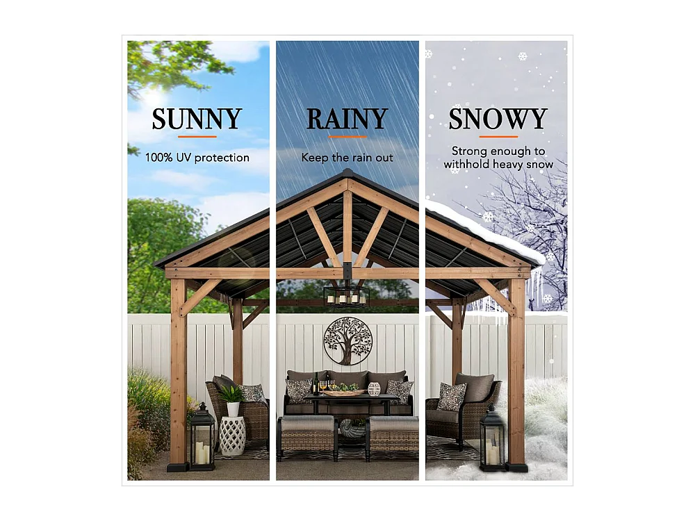 Tonnelle à toit à pignon avec cadre en bois et crochet de plafond TÖDI 335 cm x 399 cm