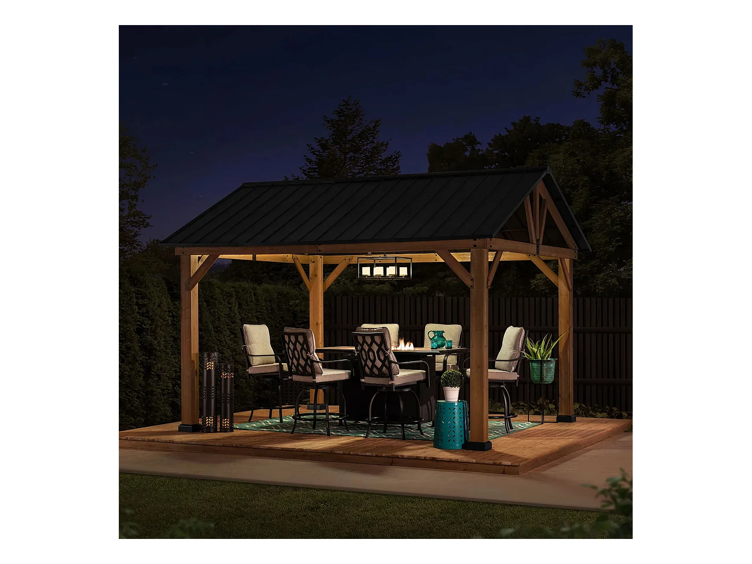 Tonnelle à toit à pignon avec cadre en bois et crochet de plafond TÖDI 335 cm x 399 cm