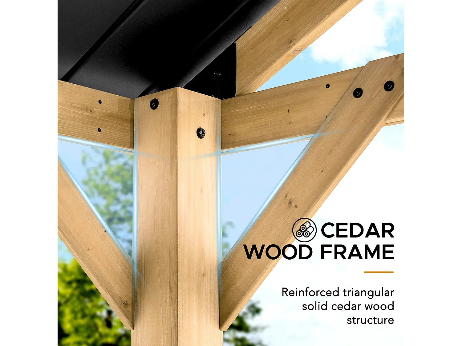 Tonnelle à toit à pignon avec cadre en bois et crochet de plafond TÖDI 335 cm x 399 cm