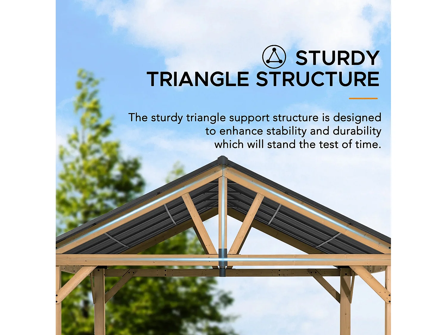 Tonnelle à toit à pignon avec cadre en bois et crochet de plafond TÖDI 335 cm x 399 cm