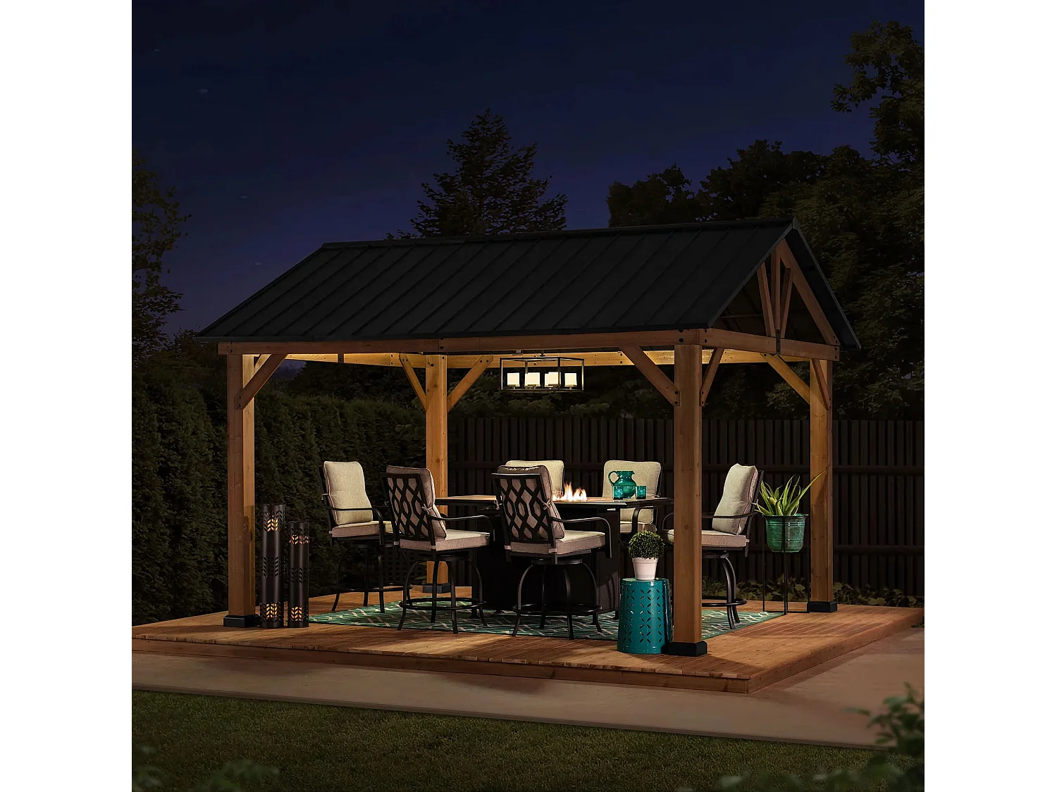 Tonnelle à toit à pignon avec cadre en bois et crochet de plafond TÖDI 335 cm x 399 cm