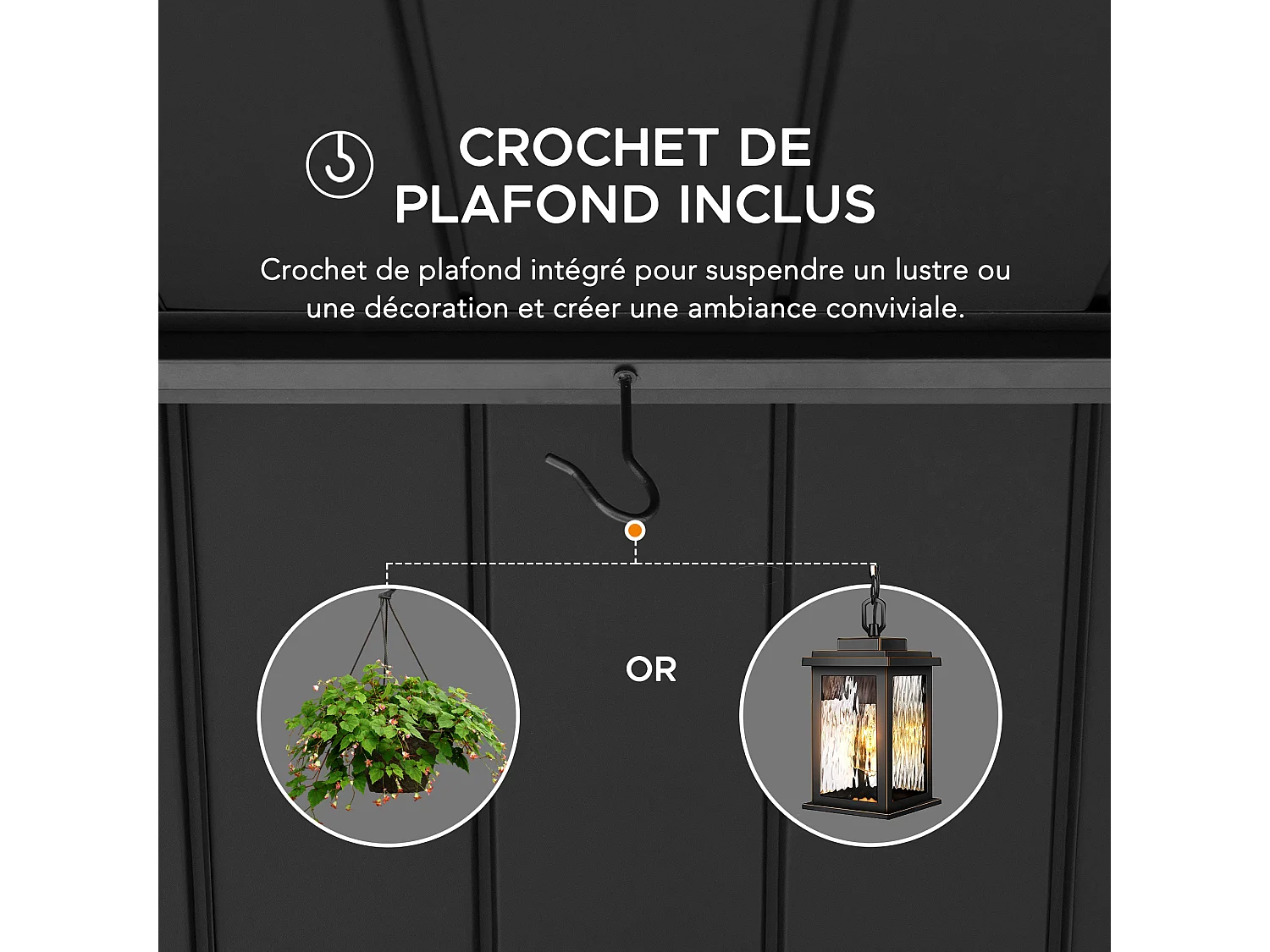 Tonnelle à toit à pignon avec cadre en bois et crochet de plafond TÖDI 335 cm x 399 cm