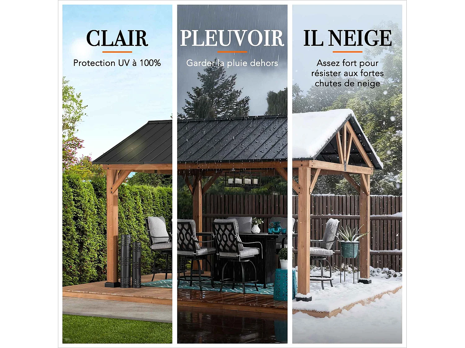 Tonnelle à toit à pignon avec cadre en bois et crochet de plafond TÖDI 335 cm x 399 cm