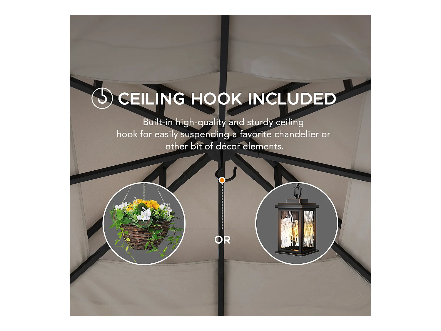 Tonnelle de jardin en acier STOJ 330cm x 396cm, toit à deux niveaux avec rideaux et moustiquaire, gris