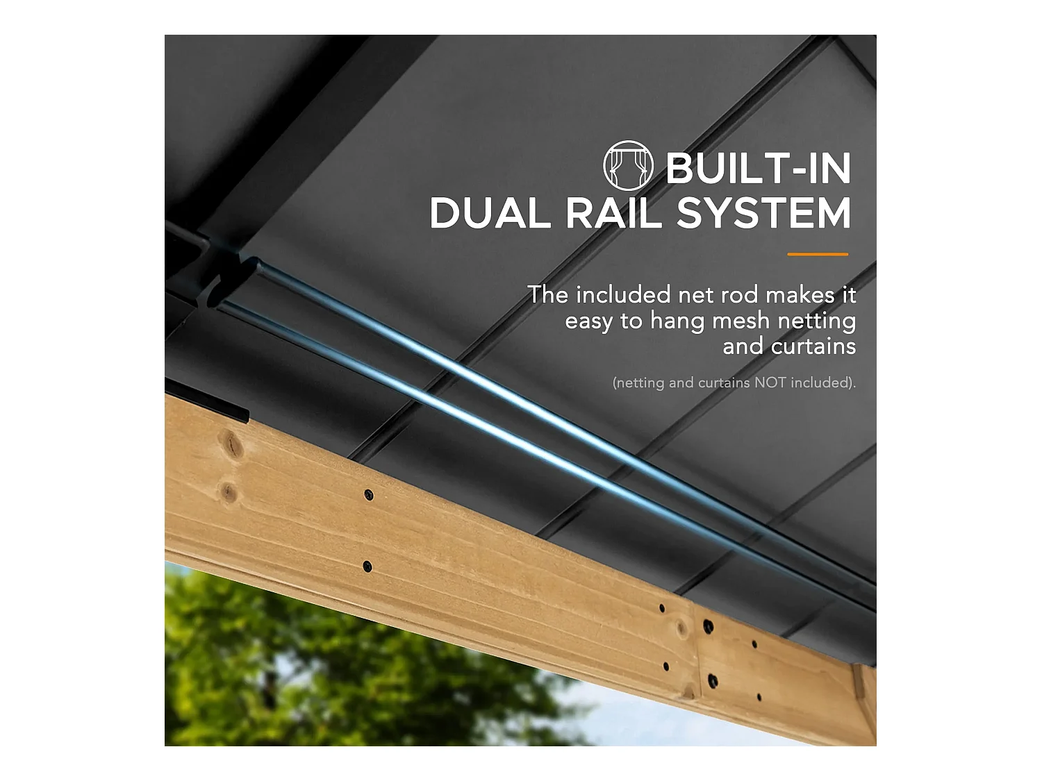 Pavillon en bois avec cadre en acier anthracite et lucarne en polycarbonate PIRIN 336cm x 336cm