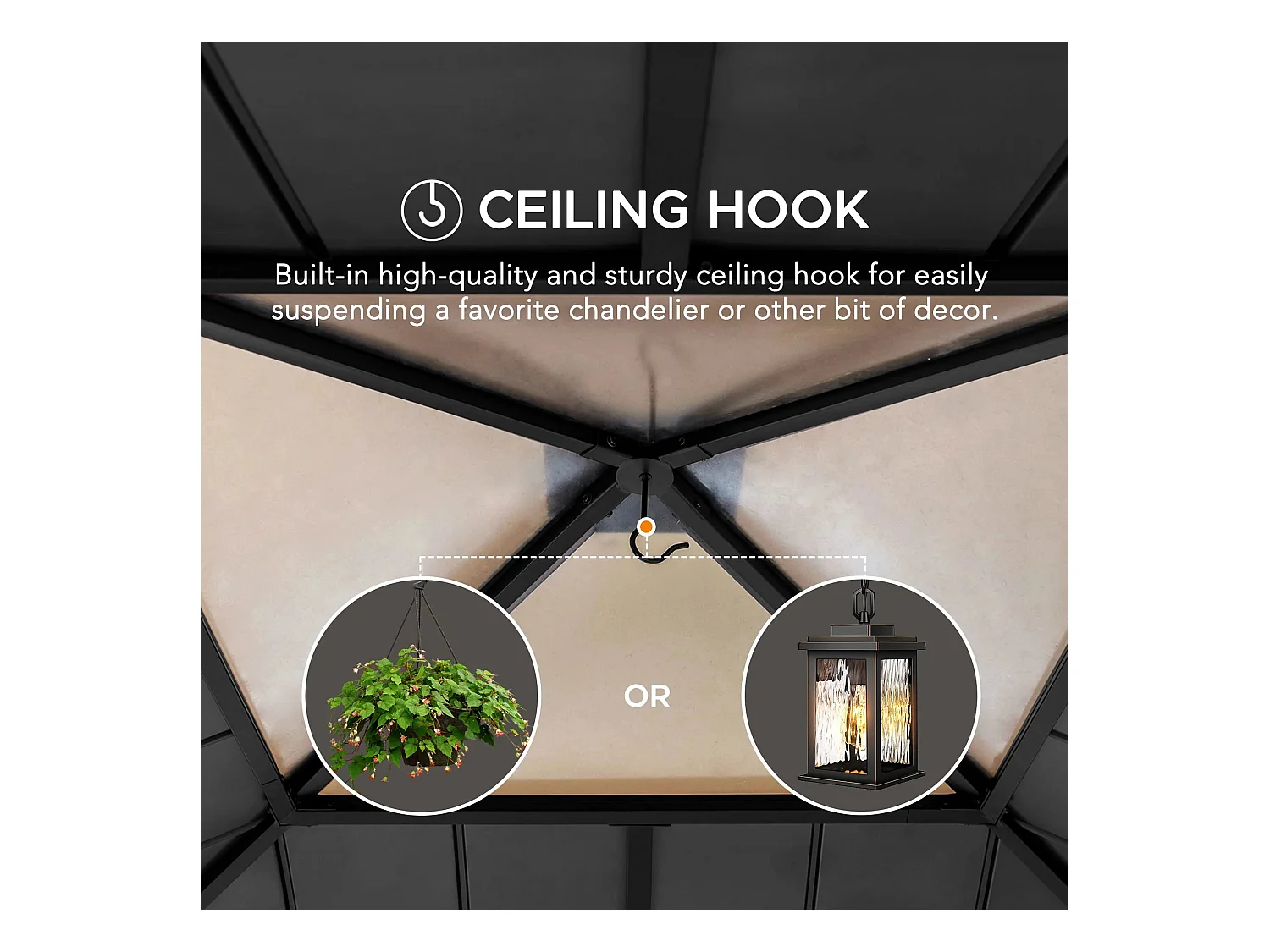 Pavillon en bois avec cadre en acier anthracite et lucarne en polycarbonate PIRIN 336cm x 336cm