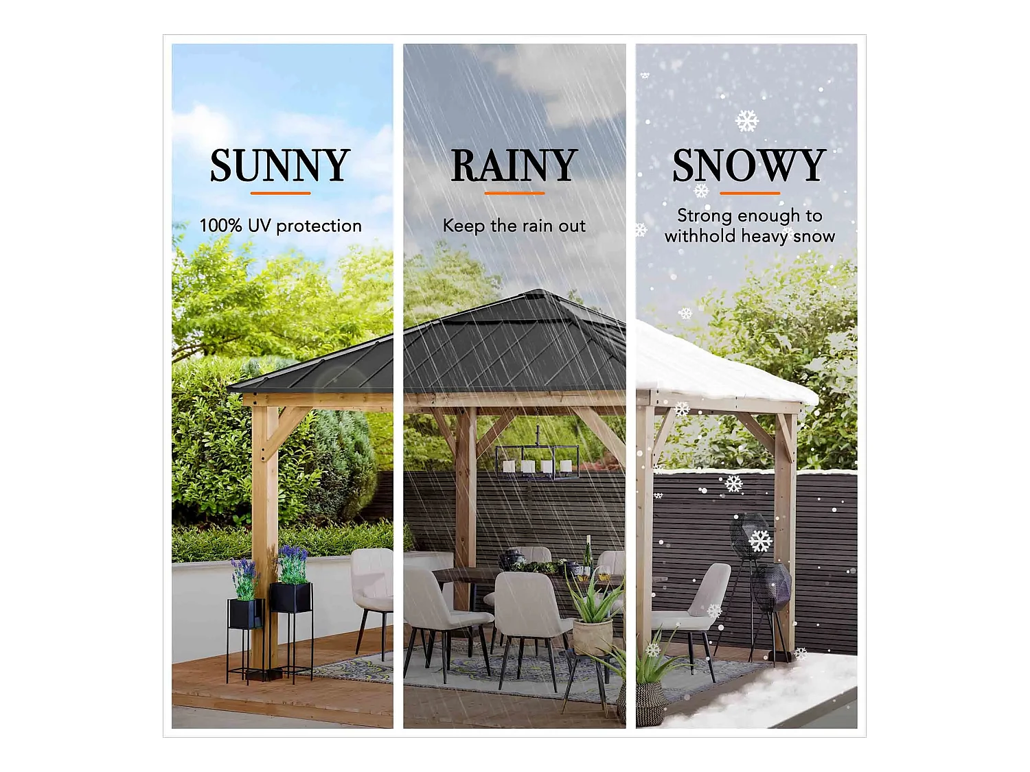 Pavillon en bois avec cadre en acier anthracite et lucarne en polycarbonate PIRIN 336cm x 336cm