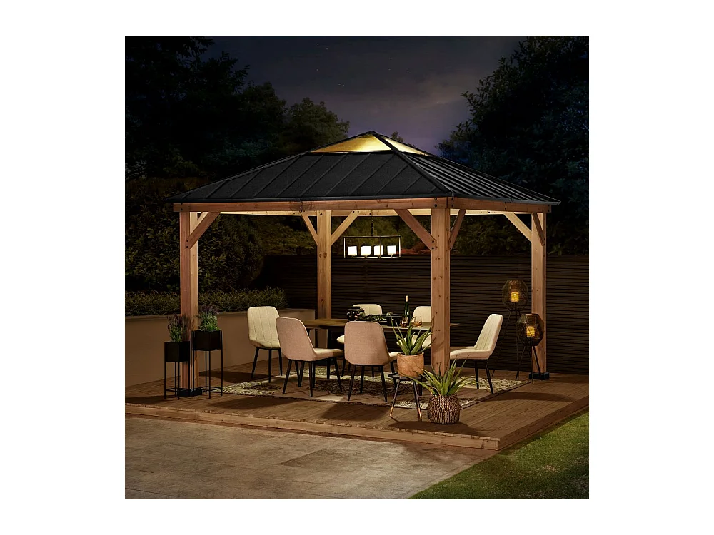 Pavillon en bois avec cadre en acier anthracite et lucarne en polycarbonate PIRIN 336cm x 336cm