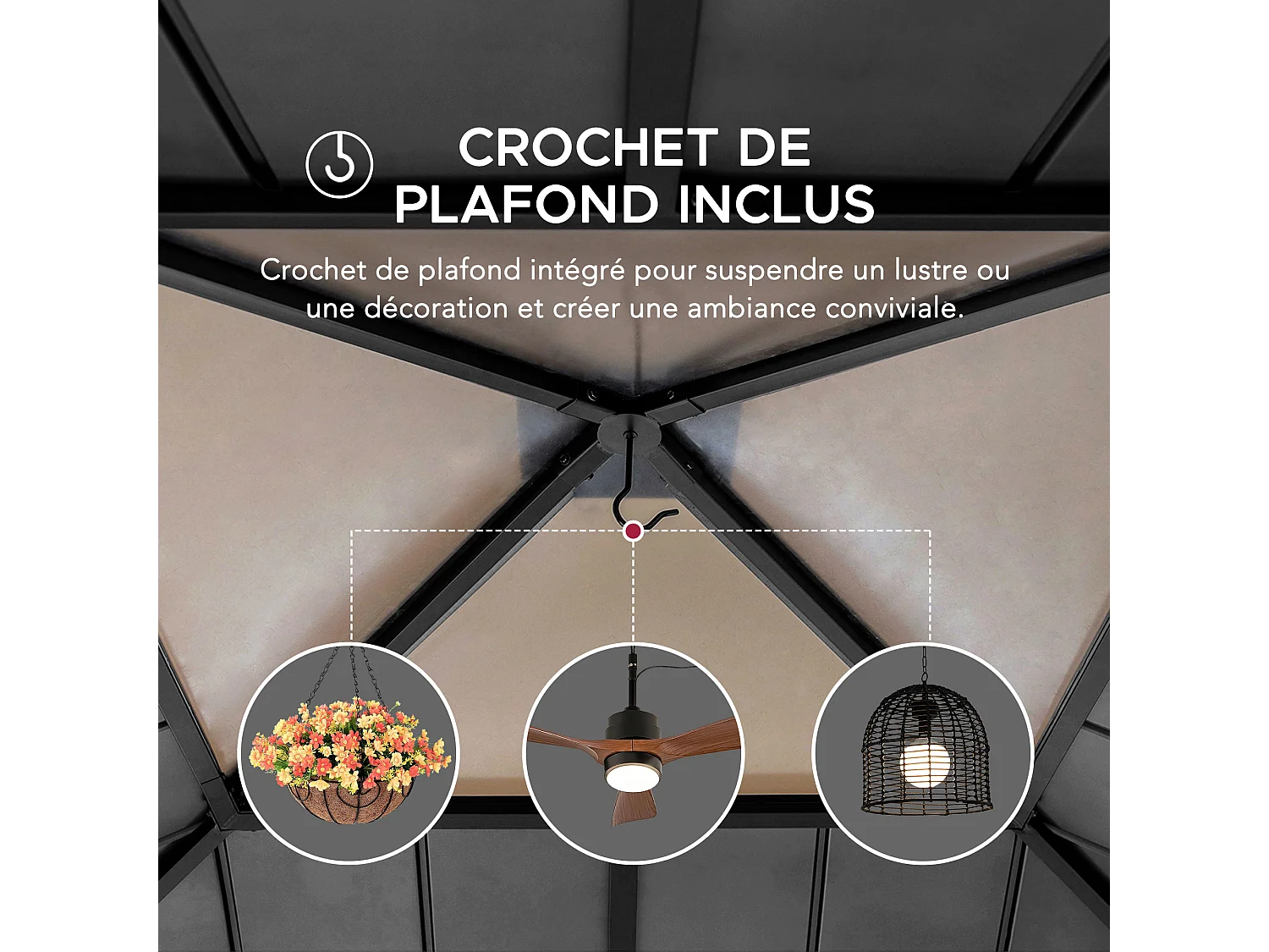 Pavillon en bois avec cadre en acier anthracite et lucarne en polycarbonate PIRIN 336cm x 336cm