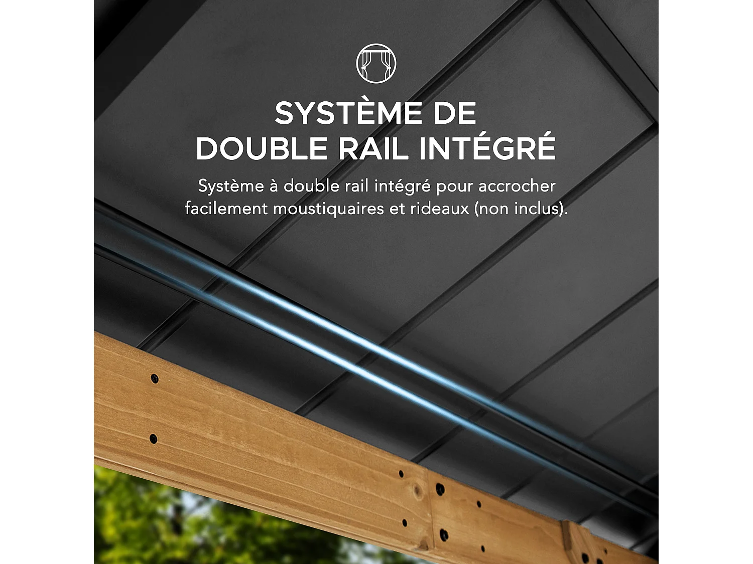 Pavillon en bois avec cadre en acier anthracite et lucarne en polycarbonate PIRIN 336cm x 336cm