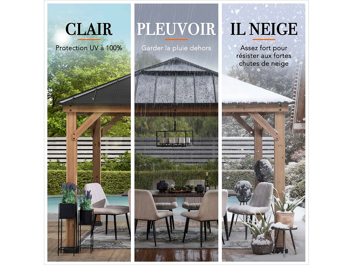 Pavillon en bois avec cadre en acier anthracite et lucarne en polycarbonate PIRIN 336cm x 336cm