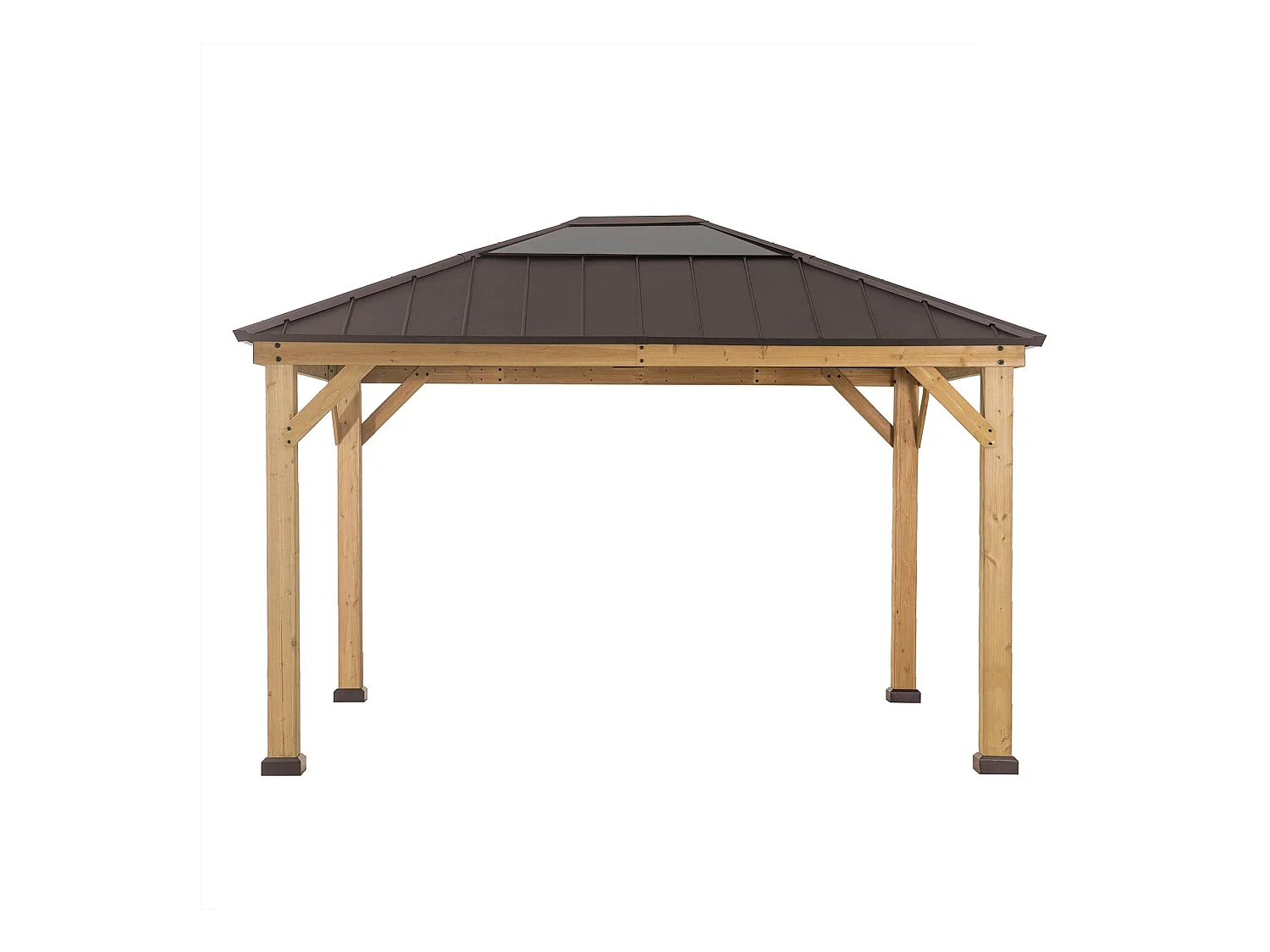 Tonnelle en bois avec toit en polycarbonate et acier brun BRURI 335cm x 393cm