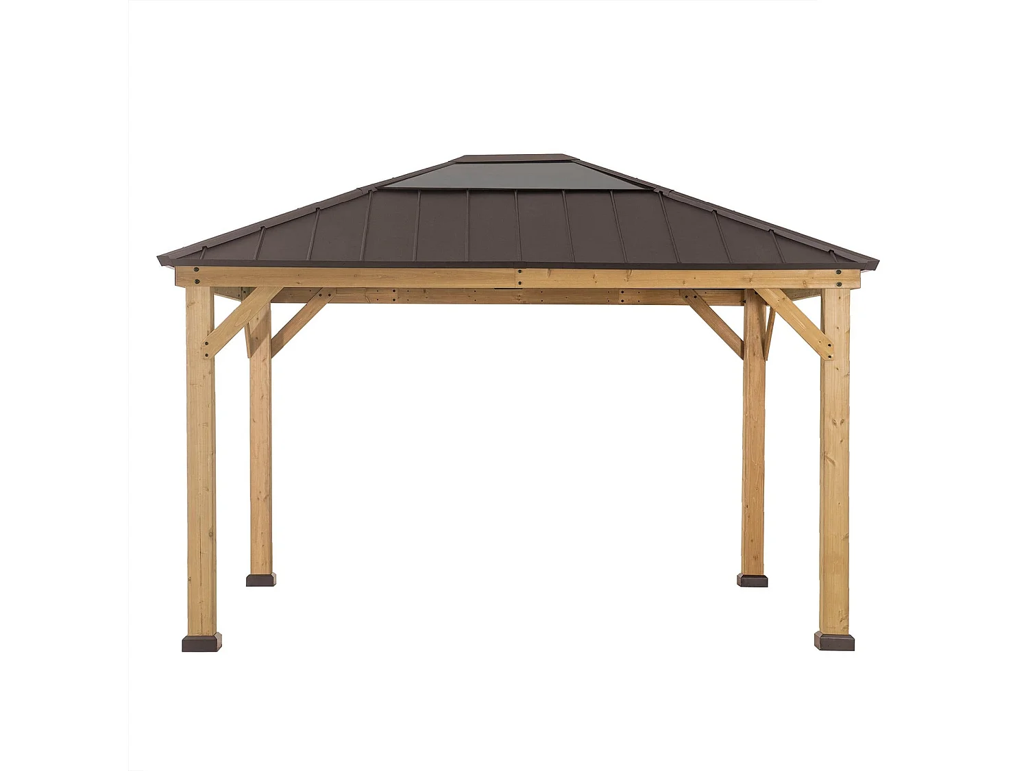 Tonnelle en bois avec toit en polycarbonate et acier brun BRURI 335cm x 393cm