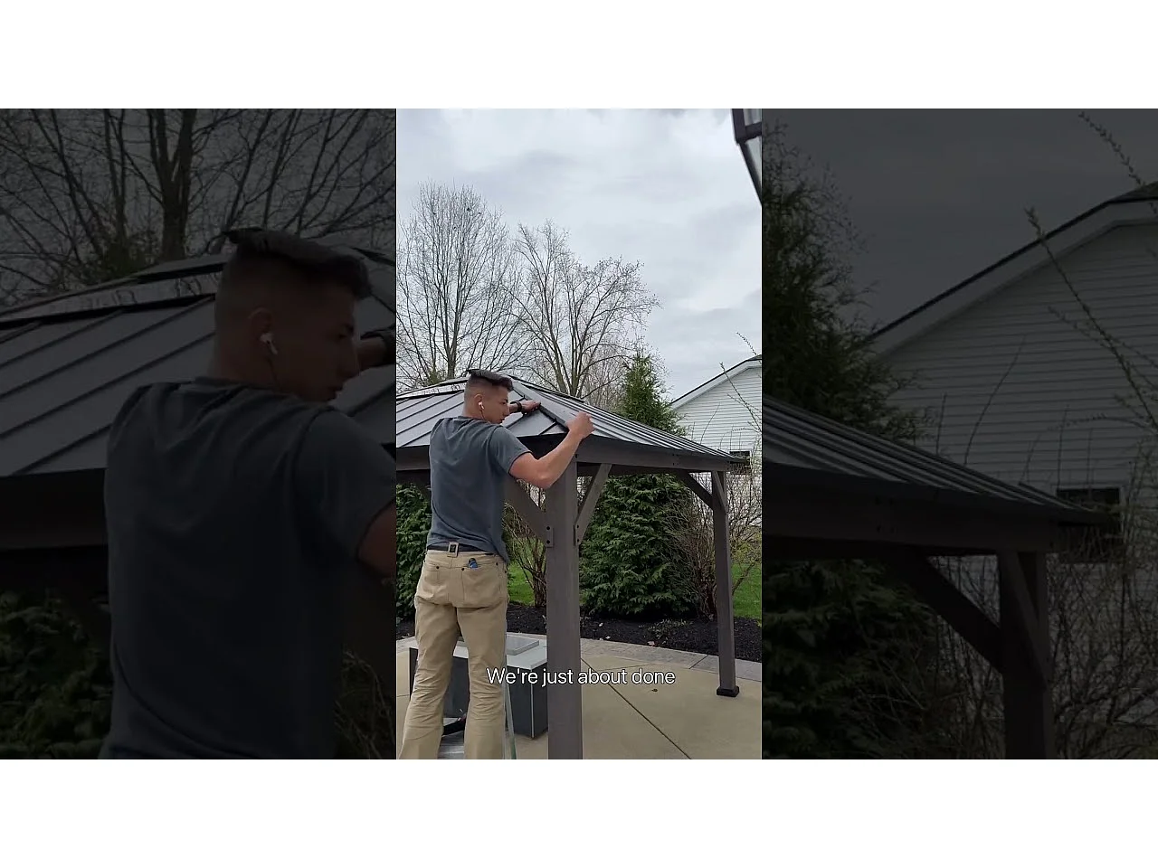 Tonnelle en bois avec toit en polycarbonate et acier brun BRURI 335cm x 393cm