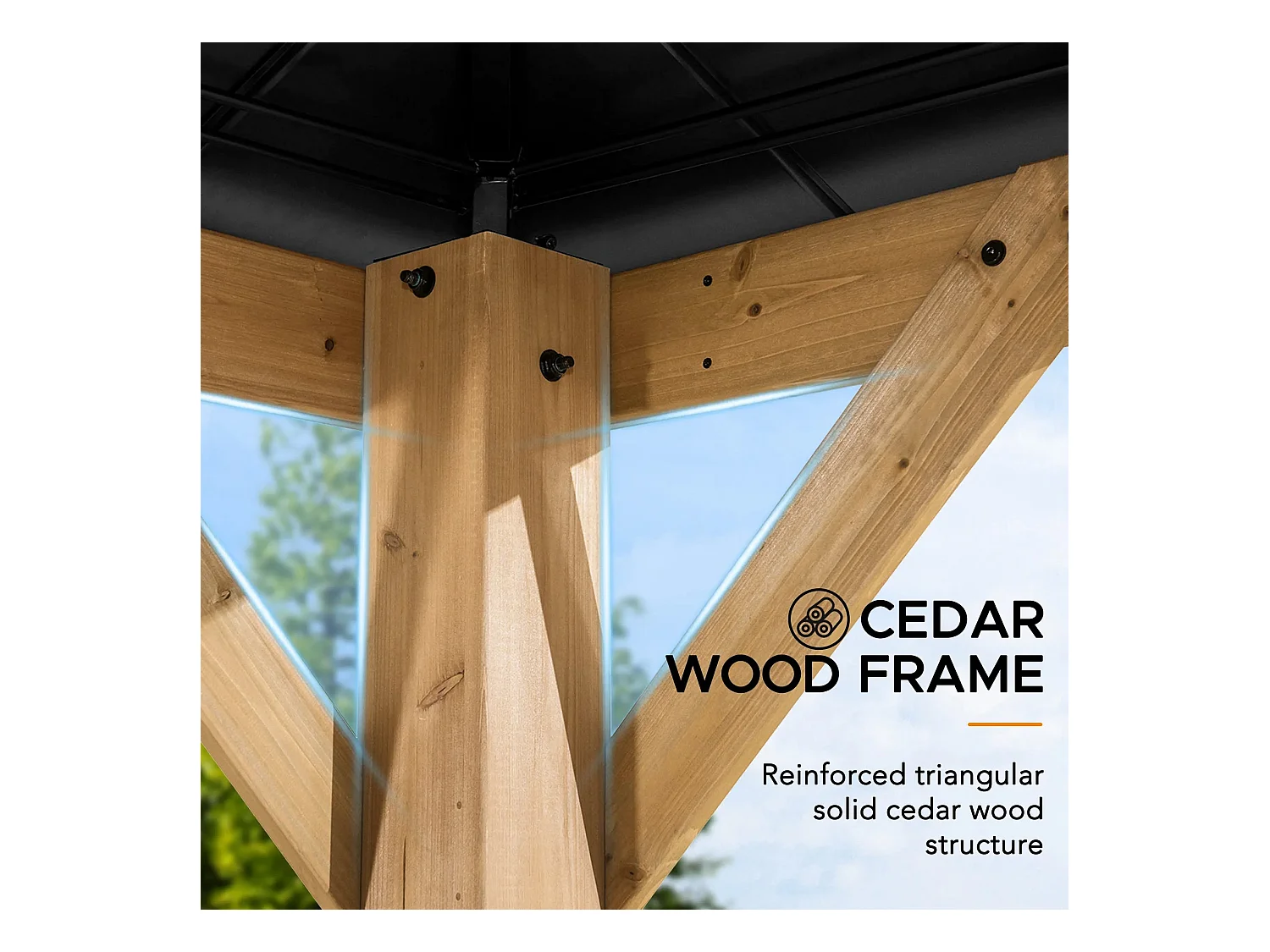 Tonnelle de jardin extérieure en bois avec puits de lumière et crochet de plafond ERNIR 393 cm x 452 cm