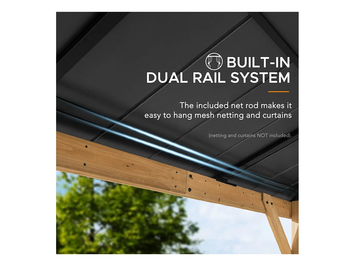 Tonnelle de jardin extérieure en bois avec puits de lumière et crochet de plafond ERNIR 393 cm x 452 cm