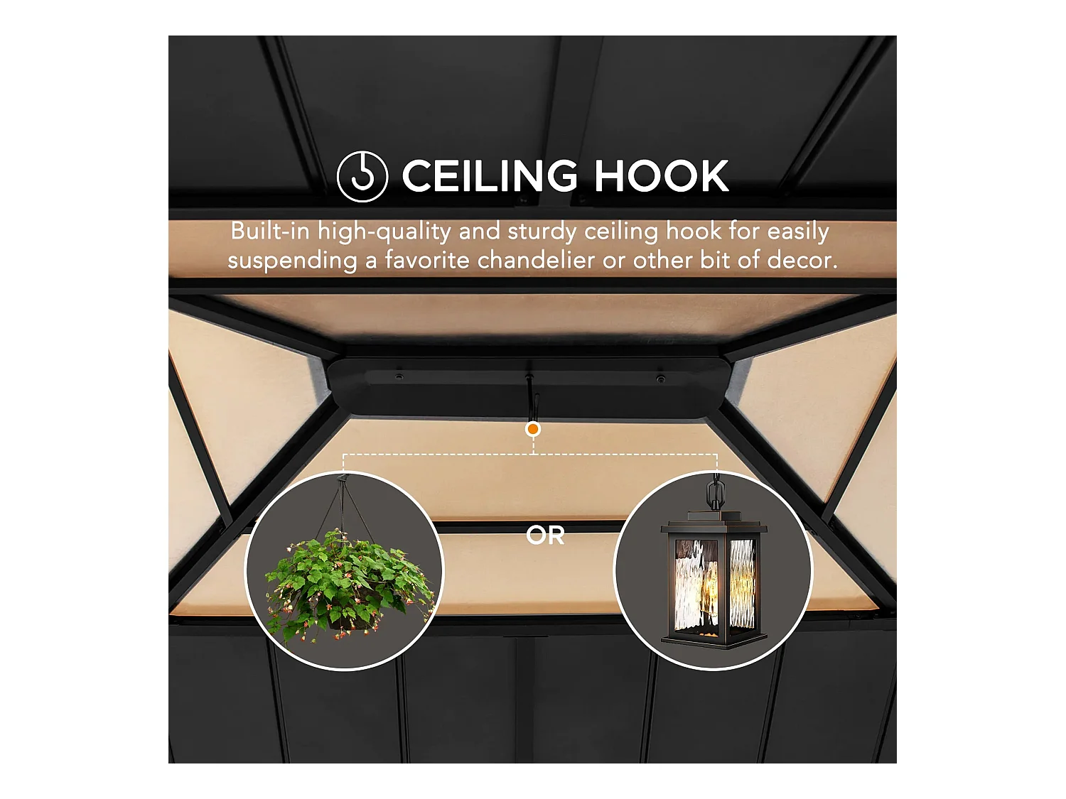 Tonnelle de jardin extérieure en bois avec puits de lumière et crochet de plafond ERNIR 393 cm x 452 cm