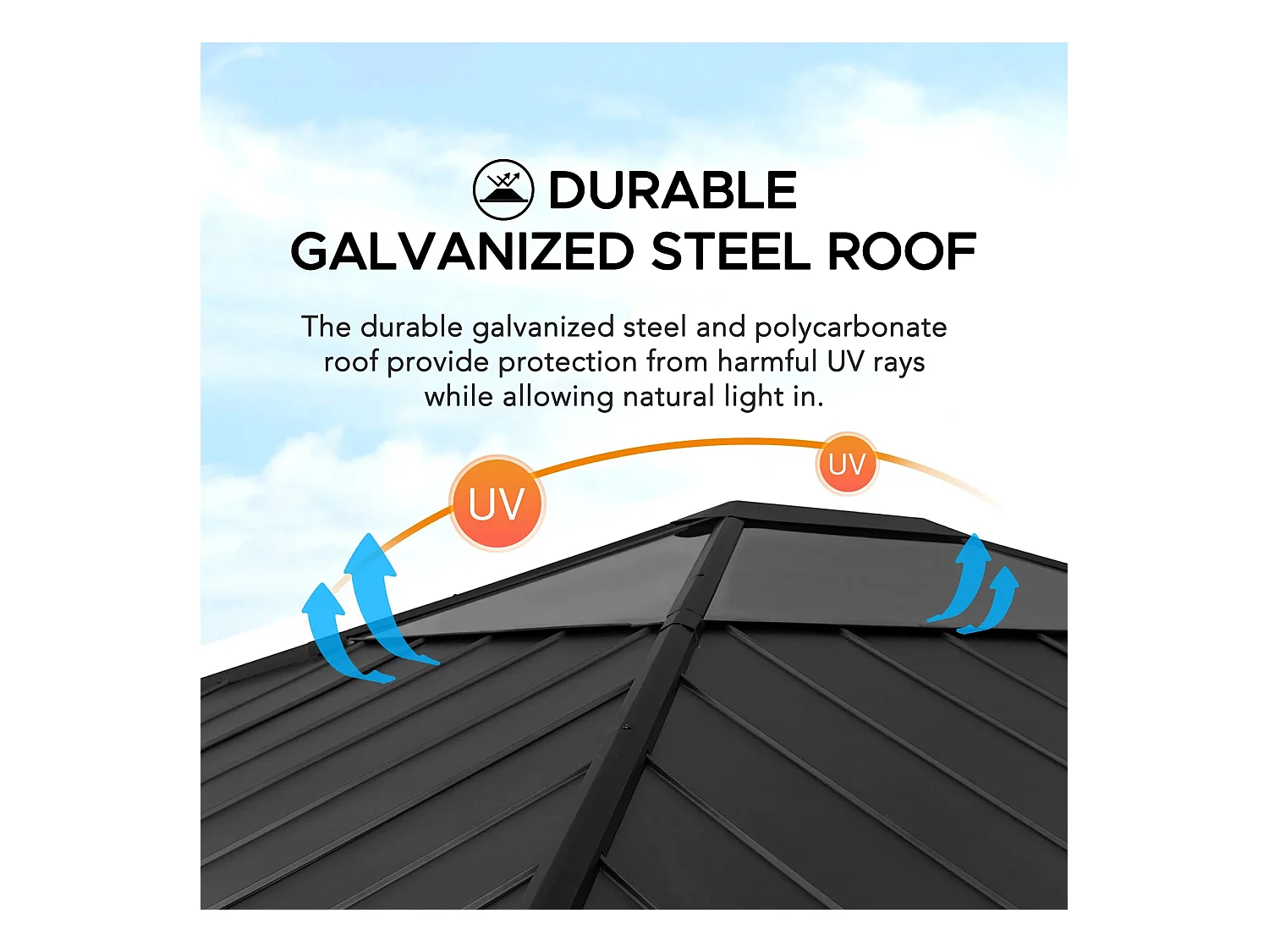 Tonnelle de jardin extérieure en bois avec puits de lumière et crochet de plafond ERNIR 393 cm x 452 cm