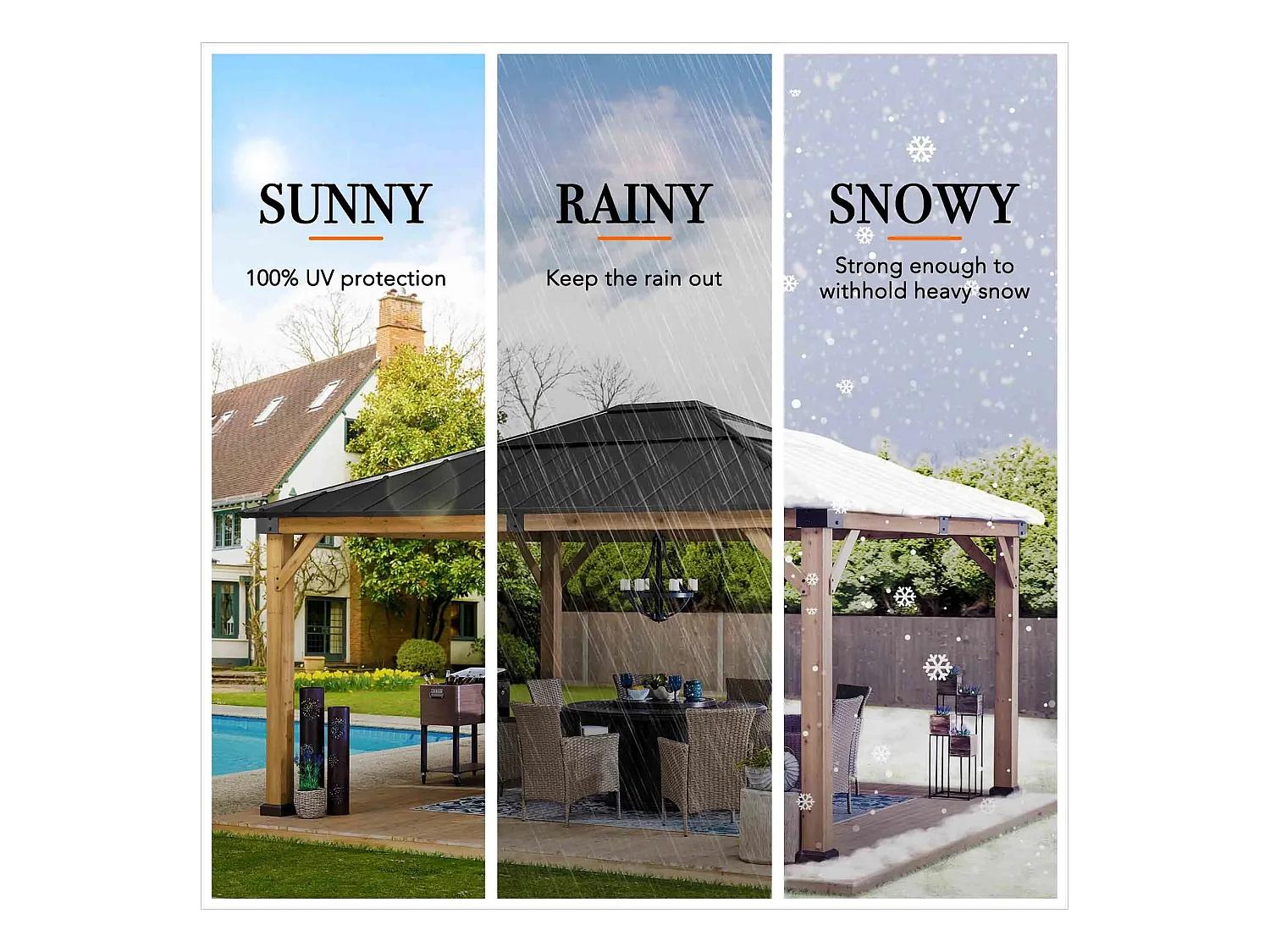 Tonnelle de jardin extérieure en bois avec puits de lumière et crochet de plafond ERNIR 393 cm x 452 cm