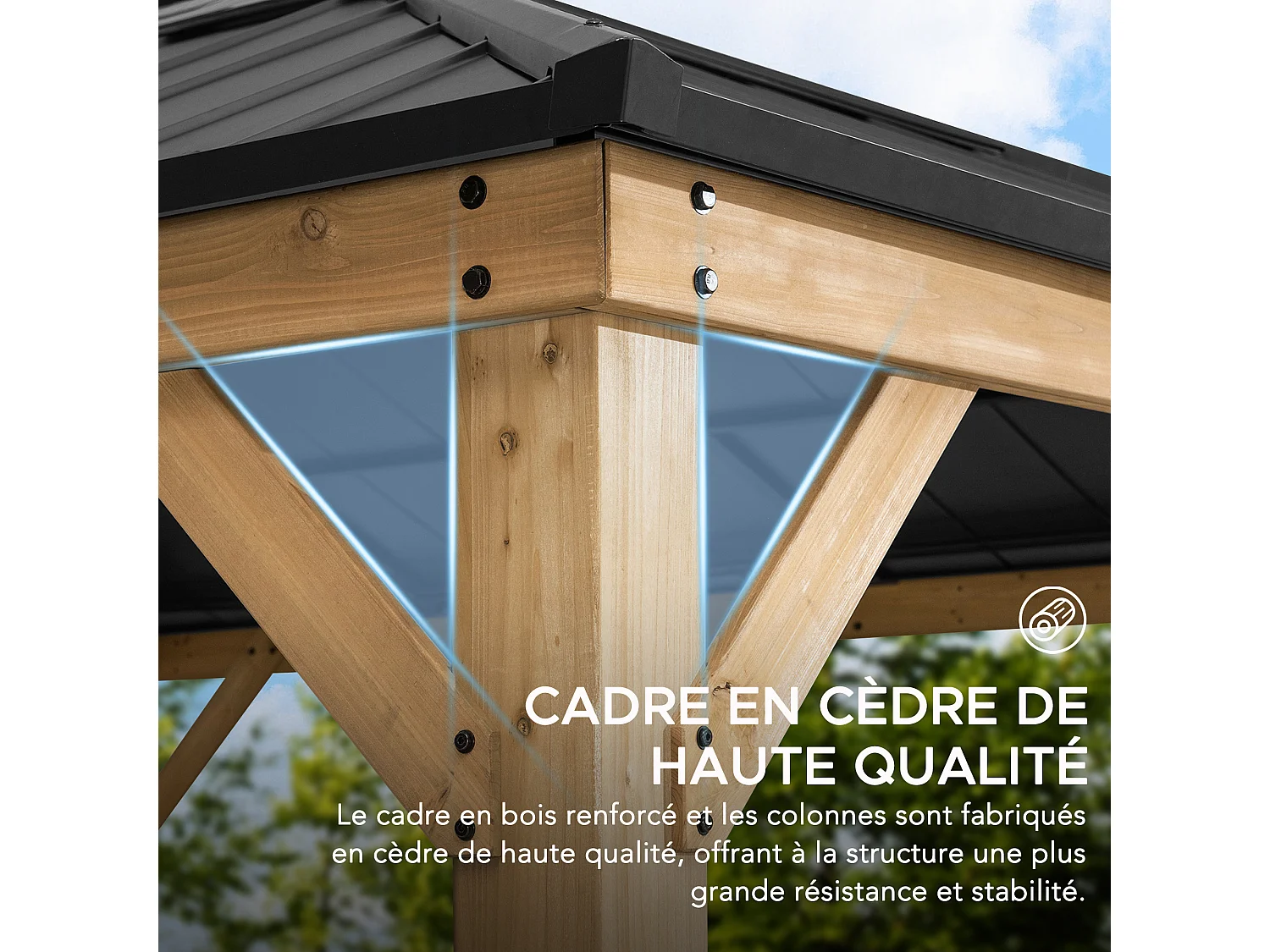 Tonnelle de jardin extérieure en bois avec puits de lumière et crochet de plafond ERNIR 393 cm x 452 cm