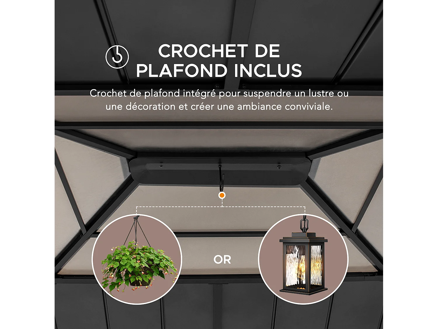 Tonnelle de jardin extérieure en bois avec puits de lumière et crochet de plafond ERNIR 393 cm x 452 cm