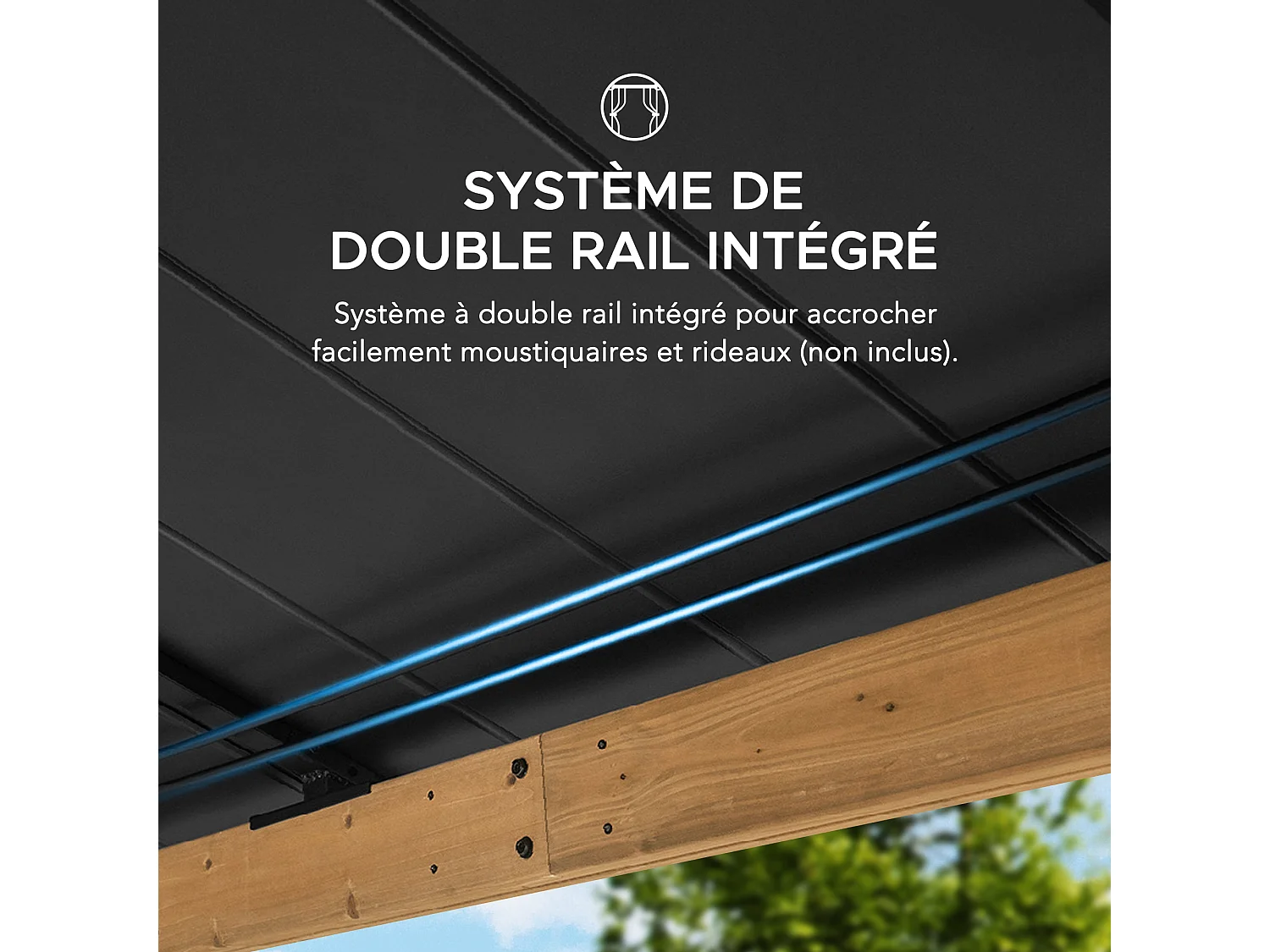 Tonnelle de jardin extérieure en bois avec puits de lumière et crochet de plafond ERNIR 393 cm x 452 cm