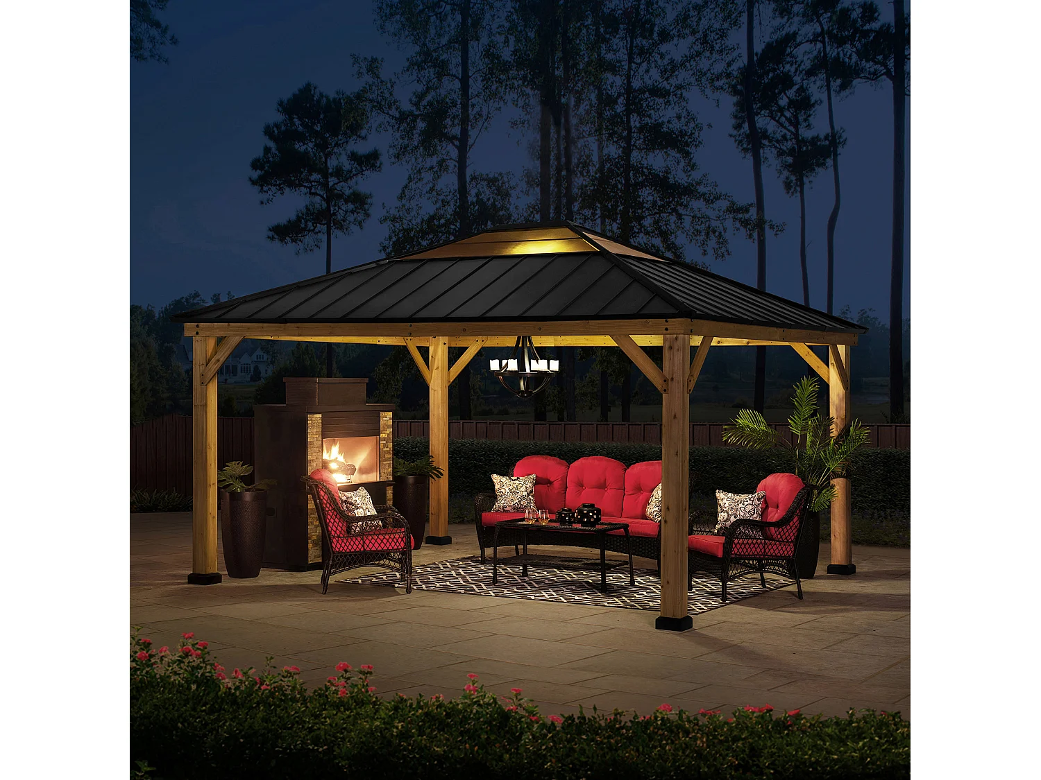 Tonnelle de jardin extérieure en bois avec puits de lumière et crochet de plafond ERNIR 393 cm x 452 cm