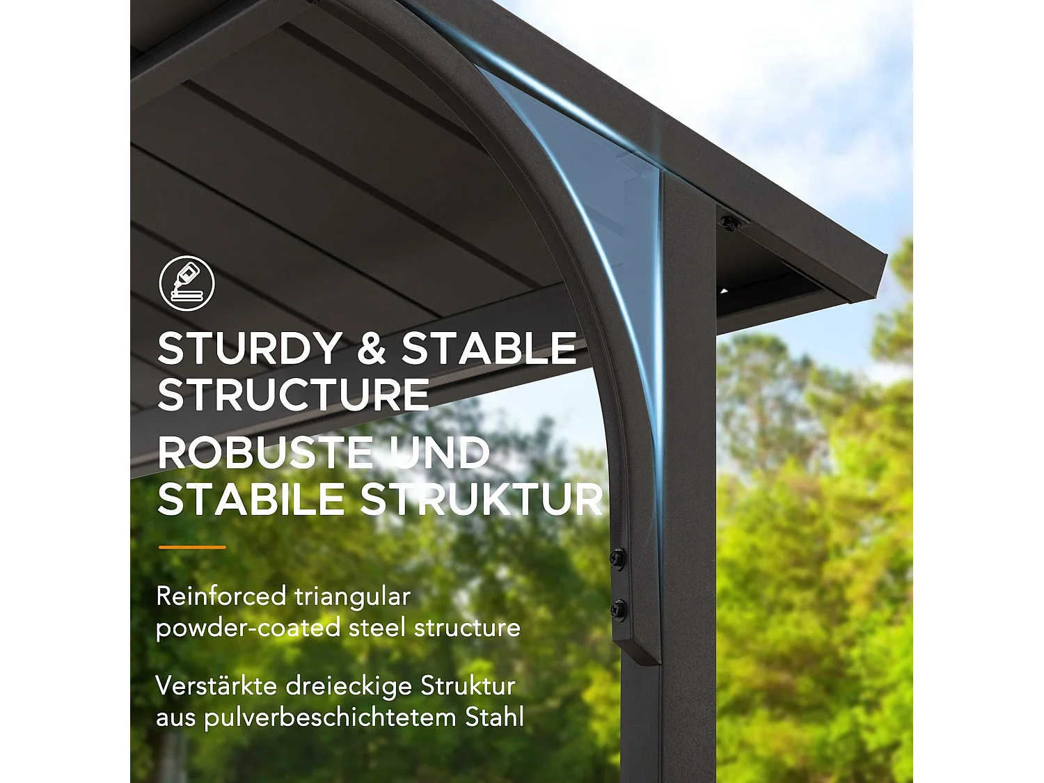 Gazebo de jardin à toit rigide avec crochet de plafond et étagères de bar ASPE 152 cm x 244 cm