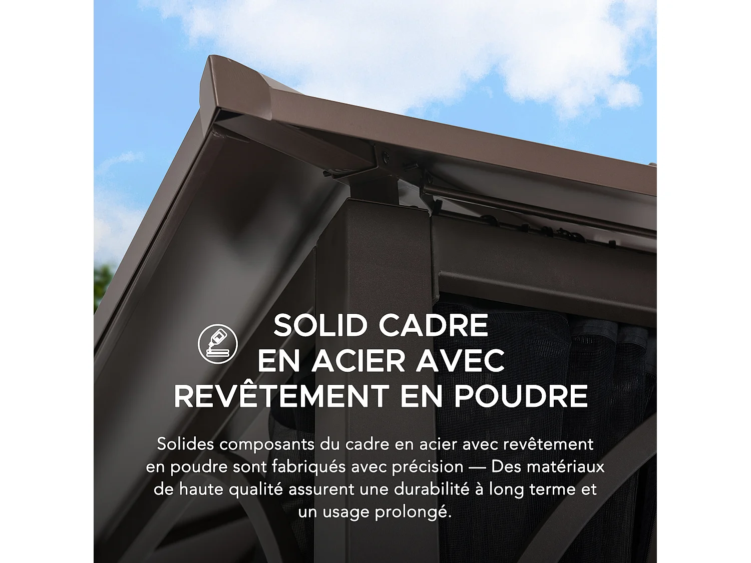 Tonnelle en métal à toit rigide avec filet et crochet de plafond KALDI 305 cm x 366 cm