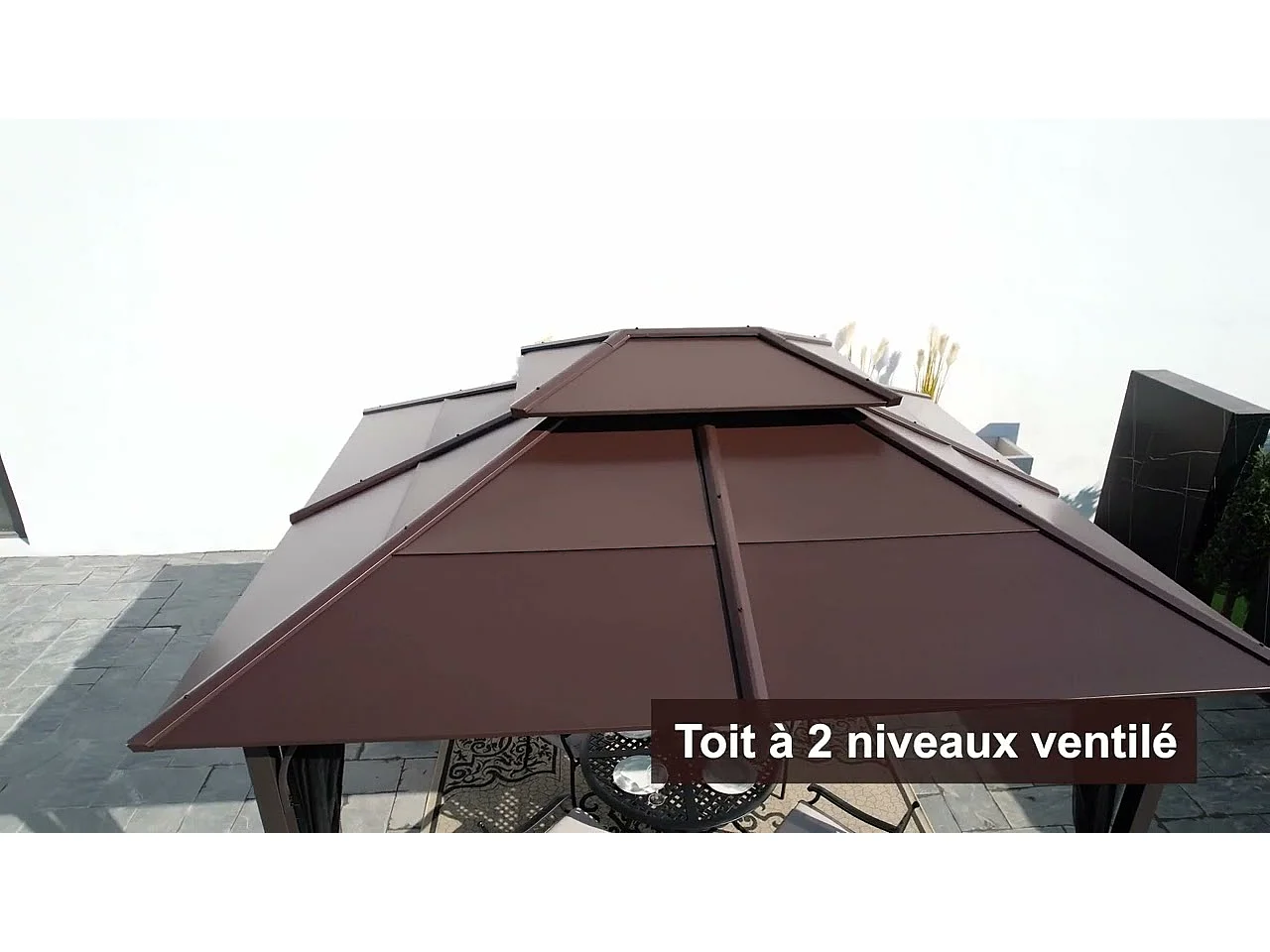 Tonnelle en métal à toit rigide avec filet et crochet de plafond KALDI 305 cm x 366 cm