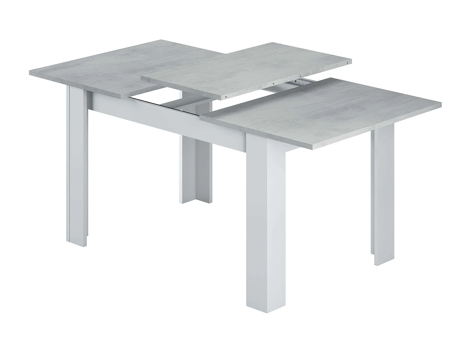 Pack comedor mesa ext. gris cemento (140-190 cm) + 4 sillas Avat blancas