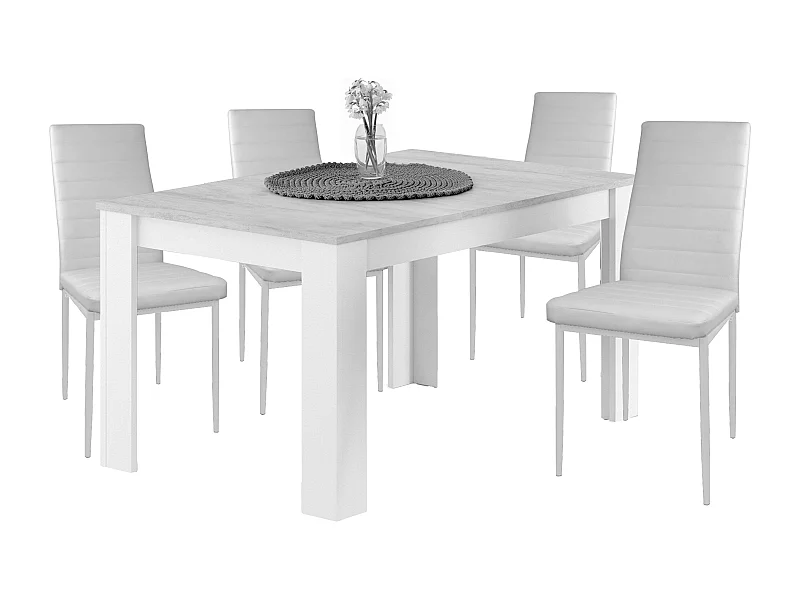 Pack comedor mesa ext. gris cemento (140-190 cm) + 4 sillas Avat blancas