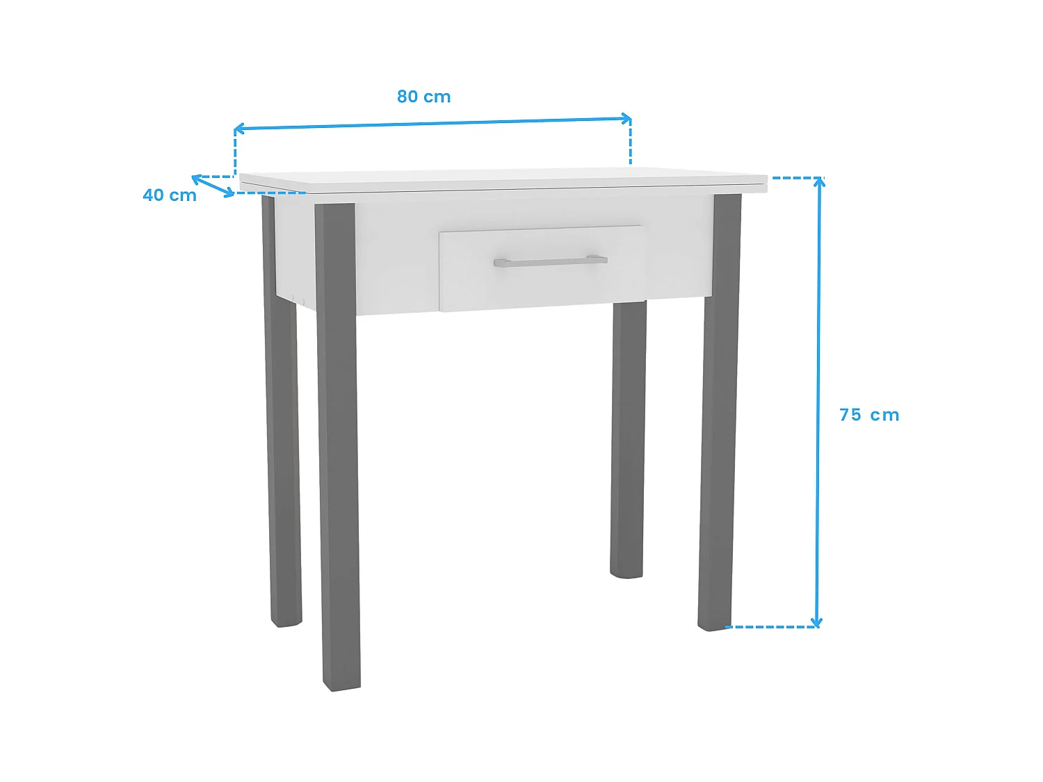 Cnjto mesa cocina ext. + 2 sillas blancas/gris (40-80 cm) con cajón
