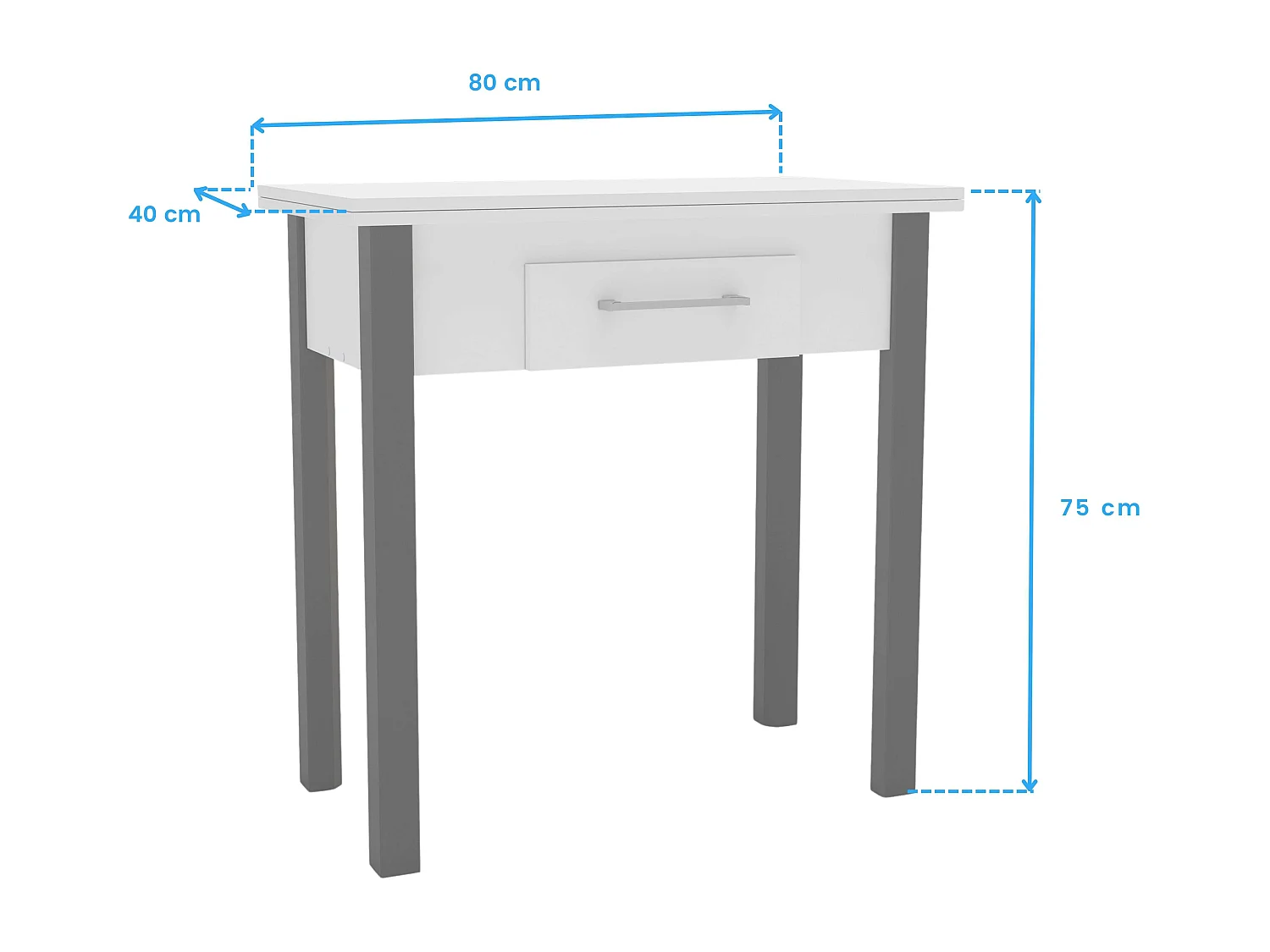 Cnjto mesa cocina ext. + 2 sillas blancas/gris (40-80 cm) con cajón