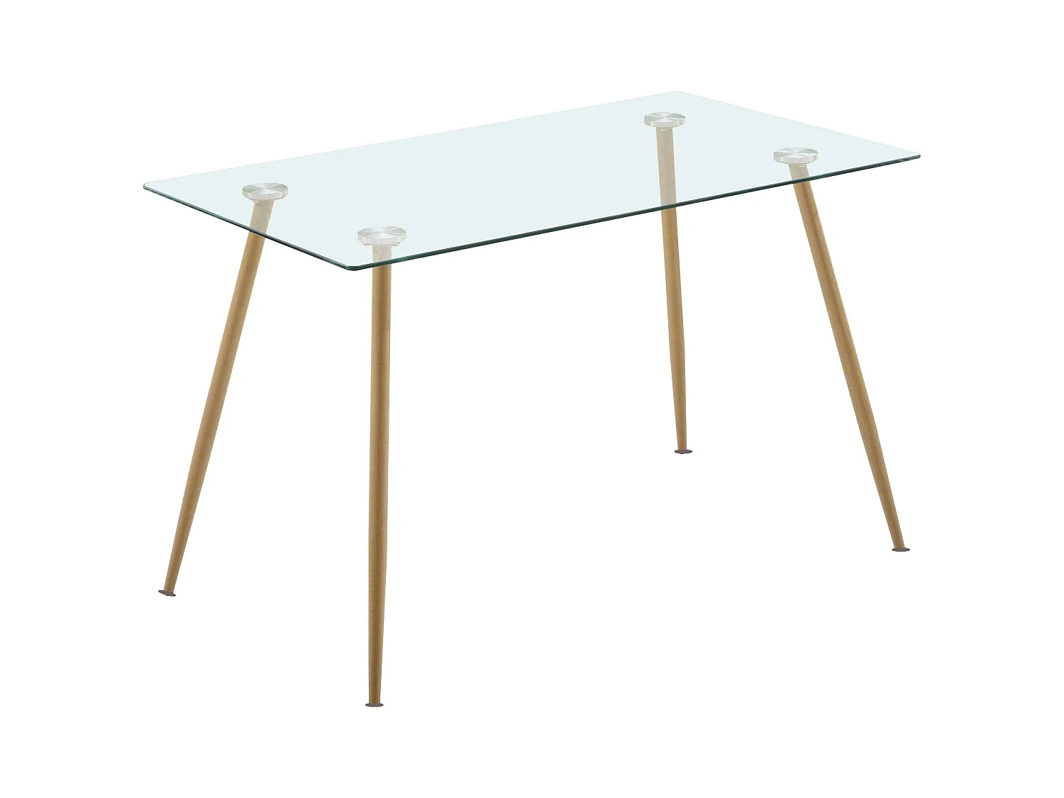 Mesa Cristal + 4 Sillas Gris Tela Comedor Nórdico Patas Metal Efecto Madera