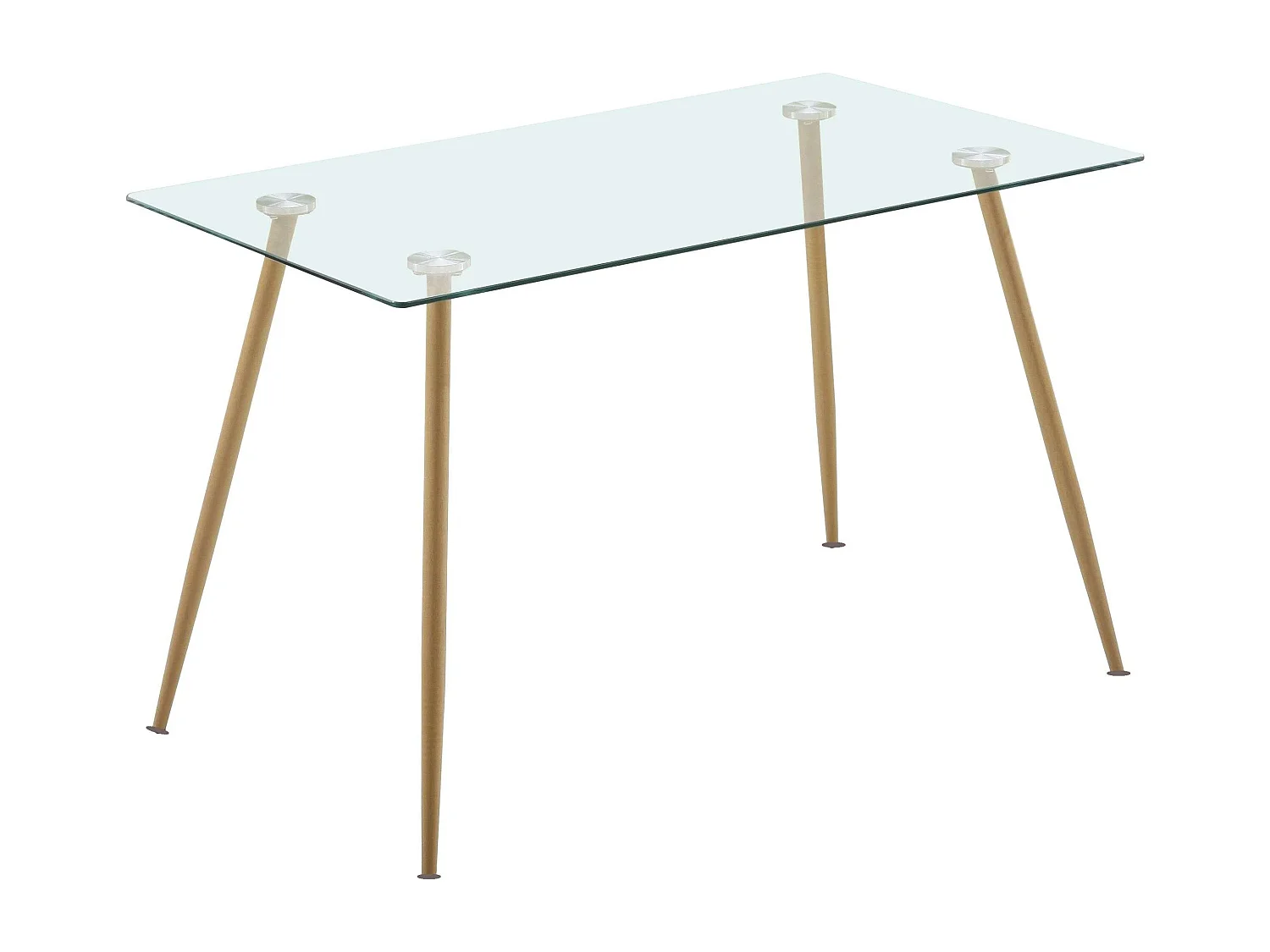 Mesa Cristal + 4 Sillas Gris Tela Comedor Nórdico Patas Metal Efecto Madera