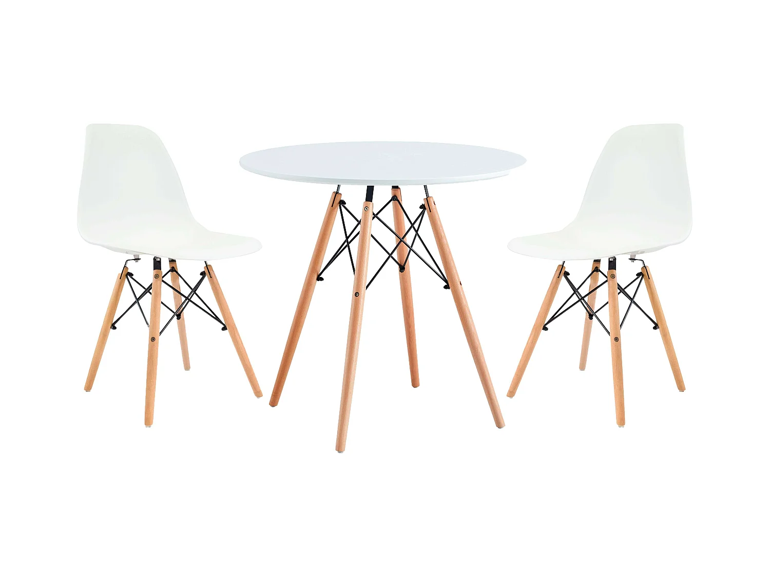 Conjunto Mesa Redonda Tower Cocina 2 Sillas Vintage Nórdico Blanco y Roble