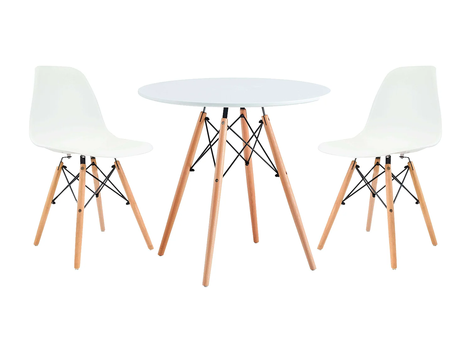 Conjunto Mesa Redonda Tower Cocina 2 Sillas Vintage Nórdico Blanco y Roble