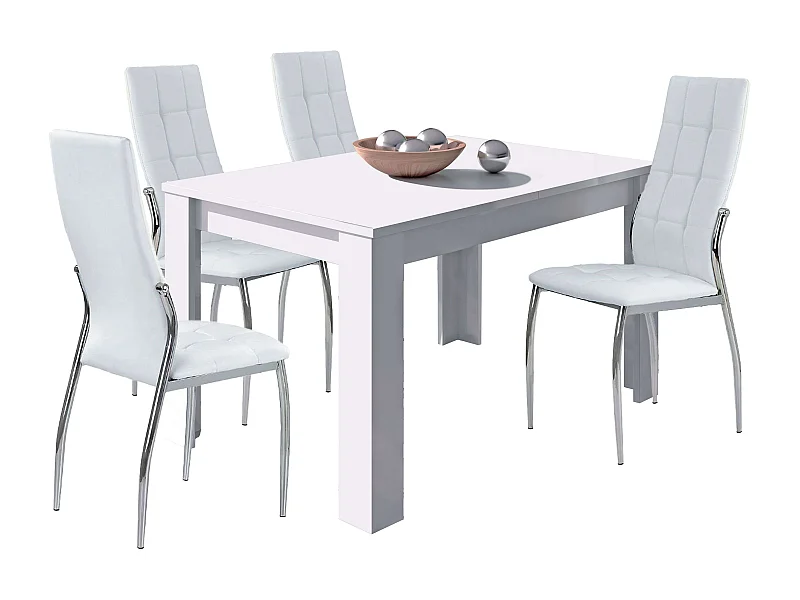 Pack comedor mesa ext. blanco mate con 4 sillas Laci polipiel patas gris